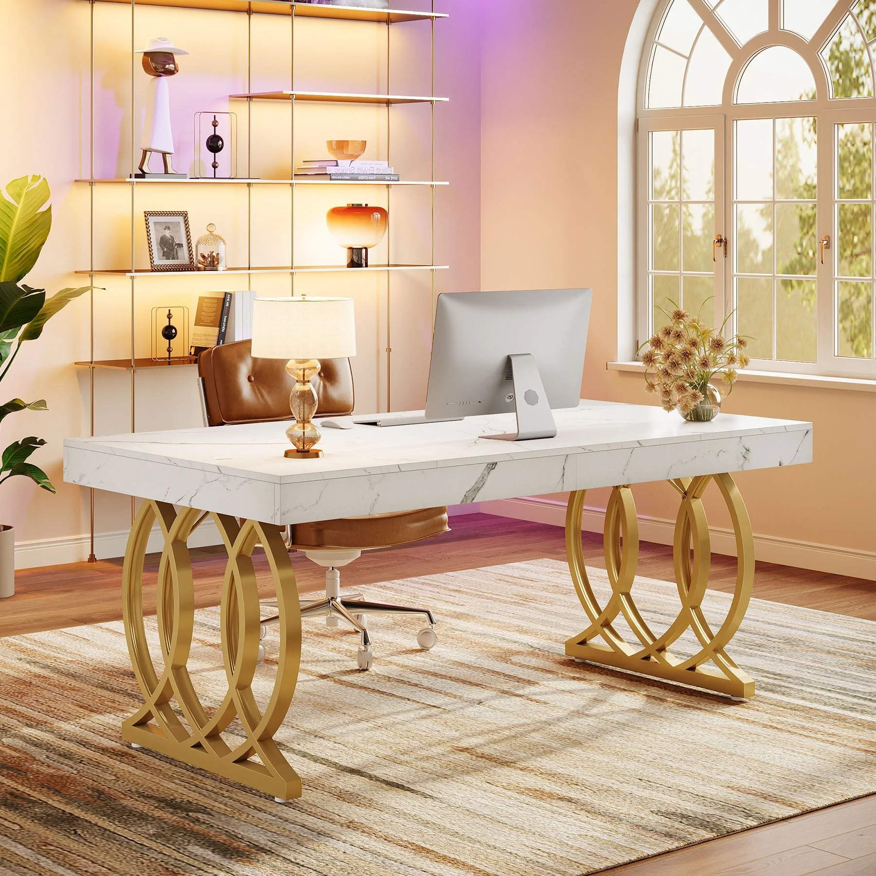 63" Executive Desk, Modern Office Computer Desk with Luxury Design - Image 4