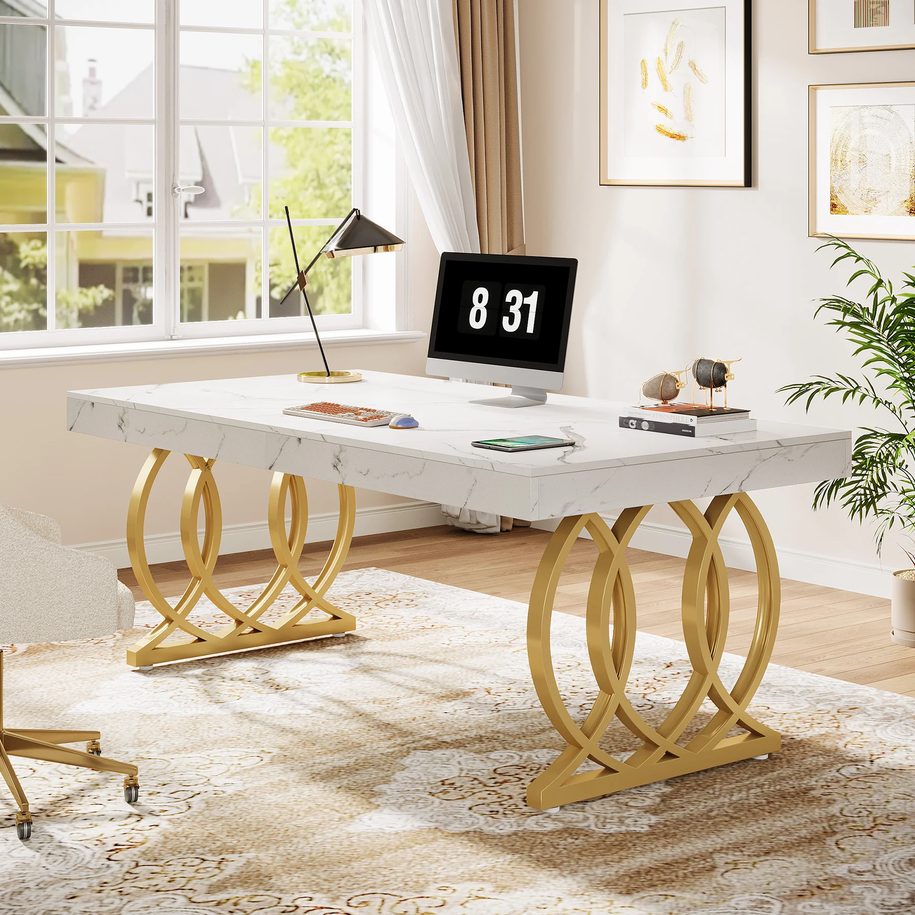 63" Executive Desk, Modern Office Computer Desk with Luxury Design - Image 5
