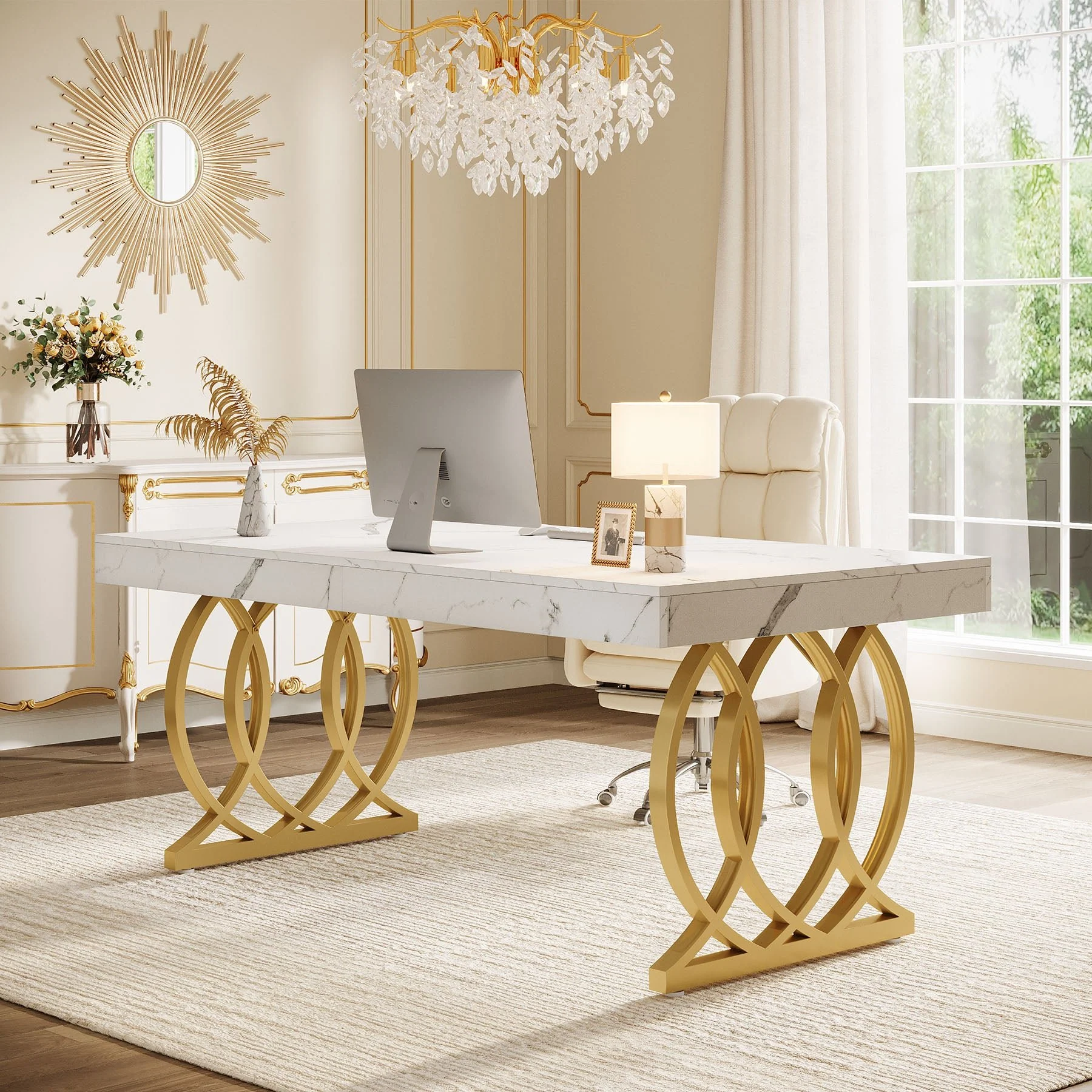63" Executive Desk, Modern Office Computer Desk with Luxury Design - Image 6