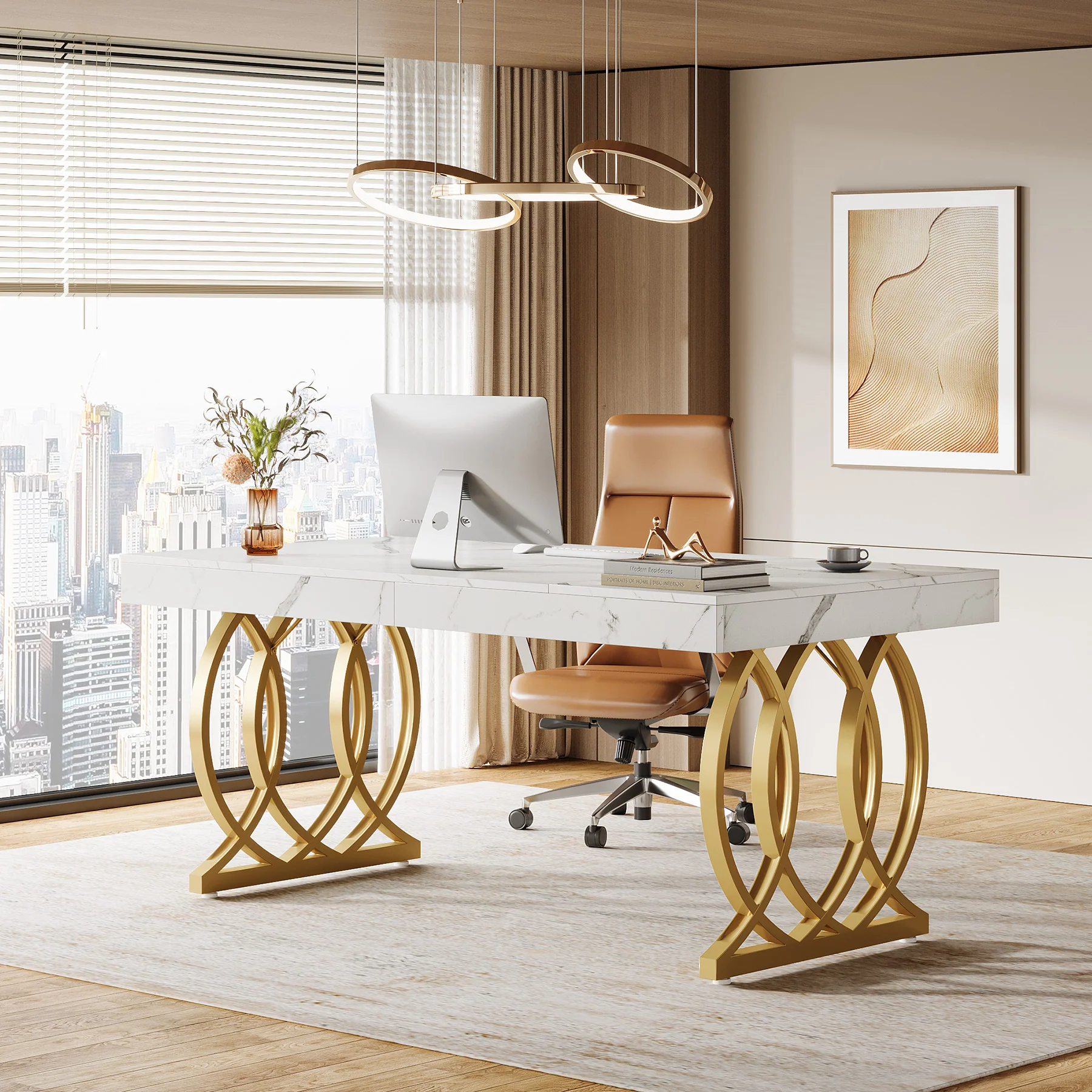 63" Executive Desk, Modern Office Computer Desk with Luxury Design - Image 8