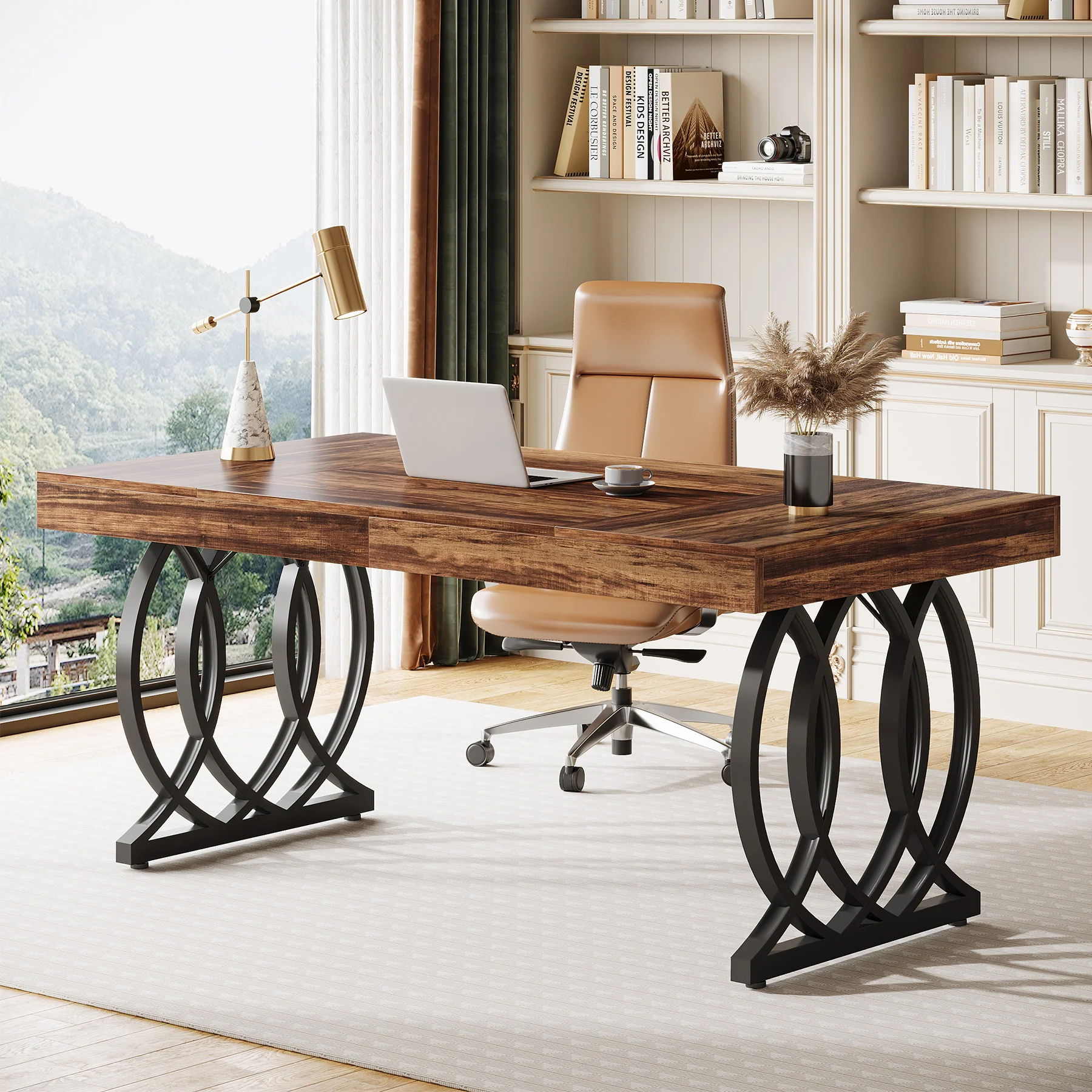 63" Executive Desk, Modern Office Computer Desk with Luxury Design - Image 9