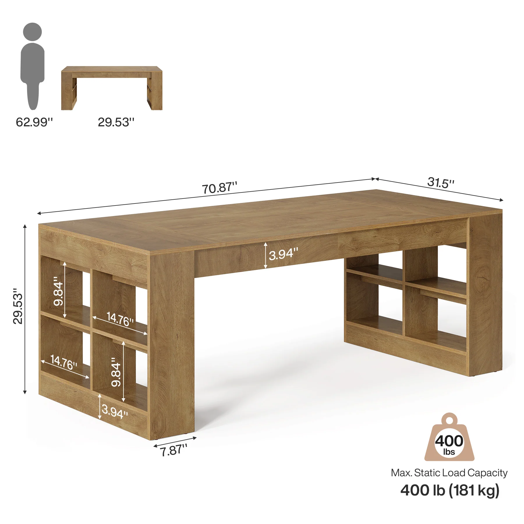 70.8" Executive Desk, Modern Office Computer Desk with Storage Shelves - Image 2