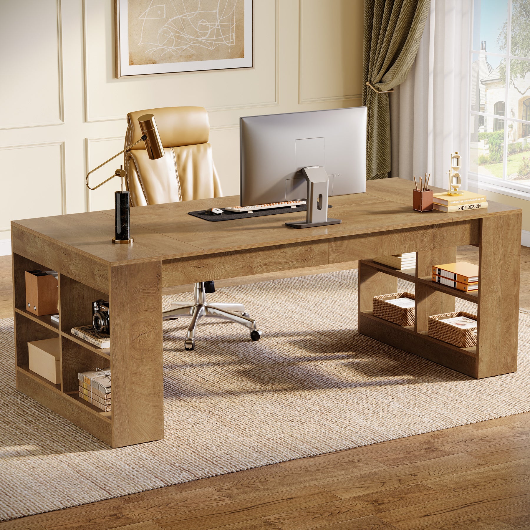 70.8" Executive Desk, Modern Office Computer Desk with Storage Shelves - Image 3