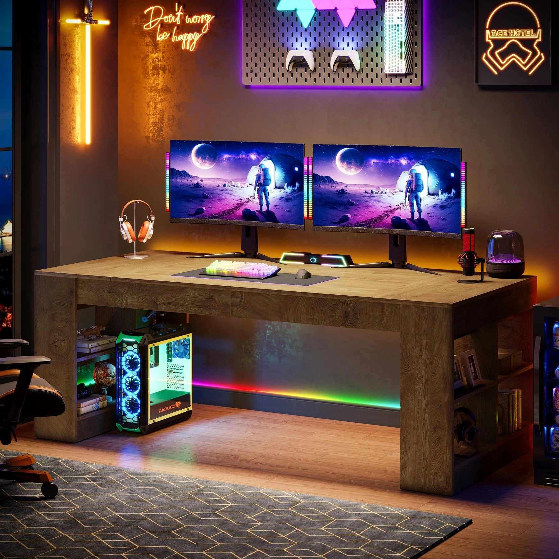 70.8" Executive Desk, Modern Office Computer Desk with Storage Shelves - Image 4