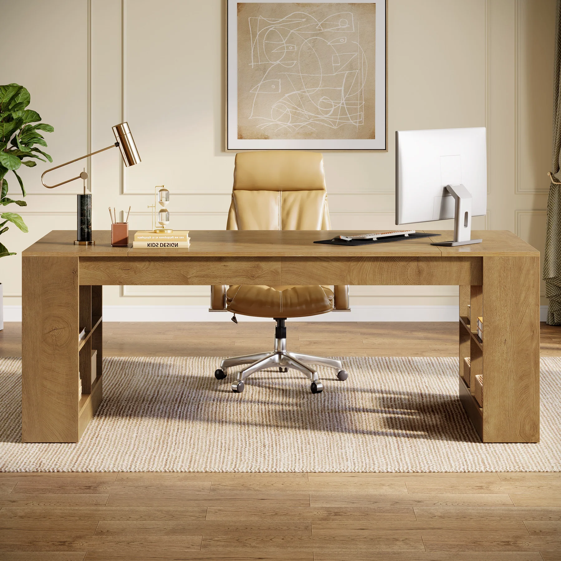 70.8" Executive Desk, Modern Office Computer Desk with Storage Shelves - Image 5
