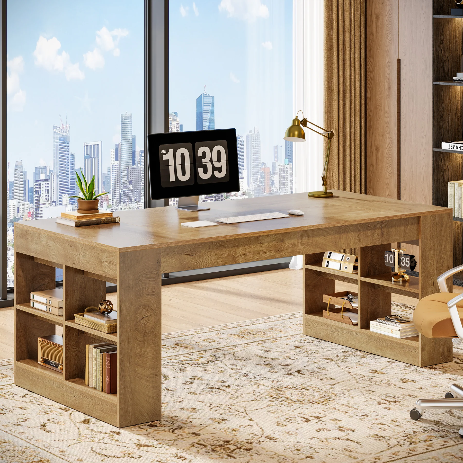 70.8" Executive Desk, Modern Office Computer Desk with Storage Shelves - Image 6