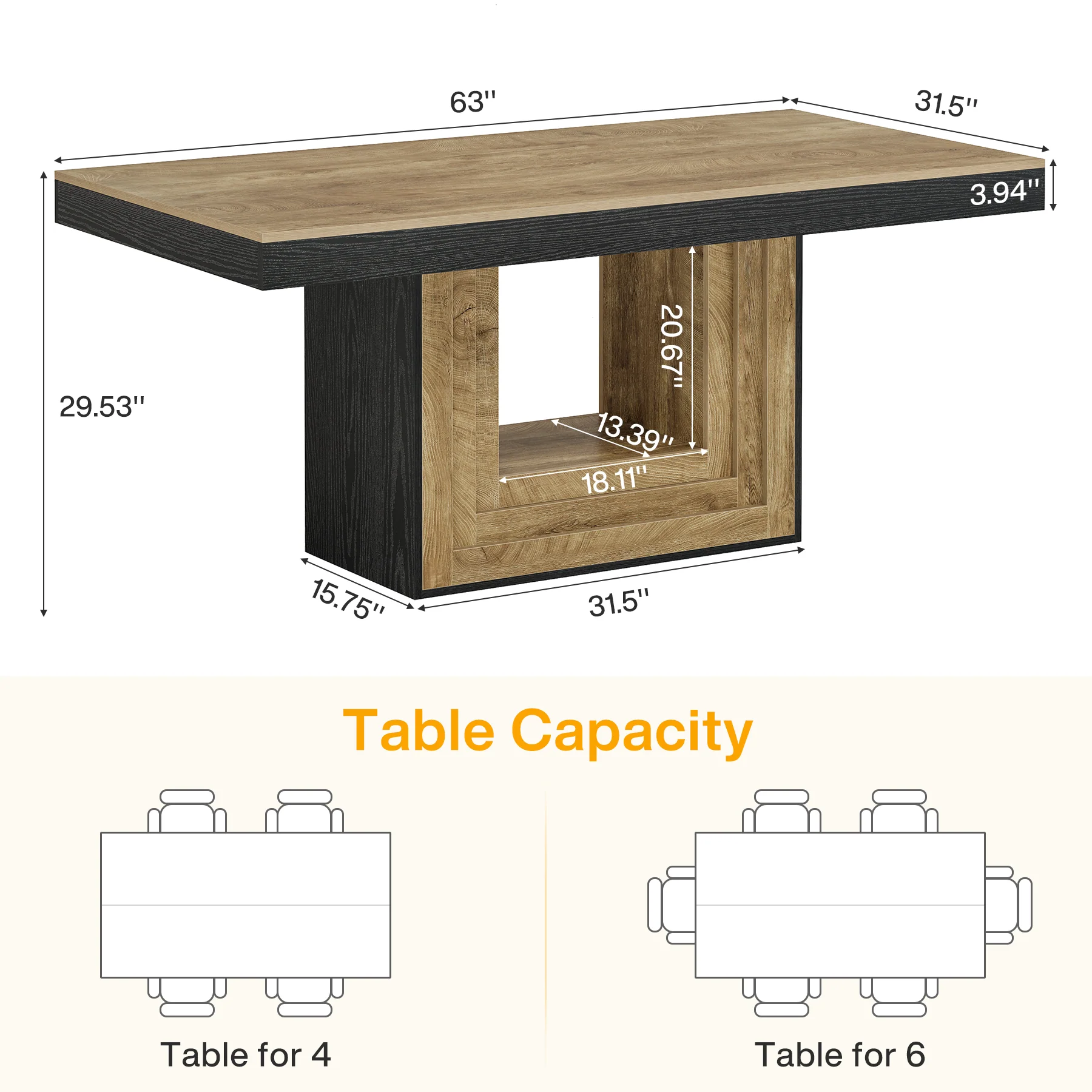 63" Conference Table, Modern Rectangular Meeting Table for 4-6 People - Image 2