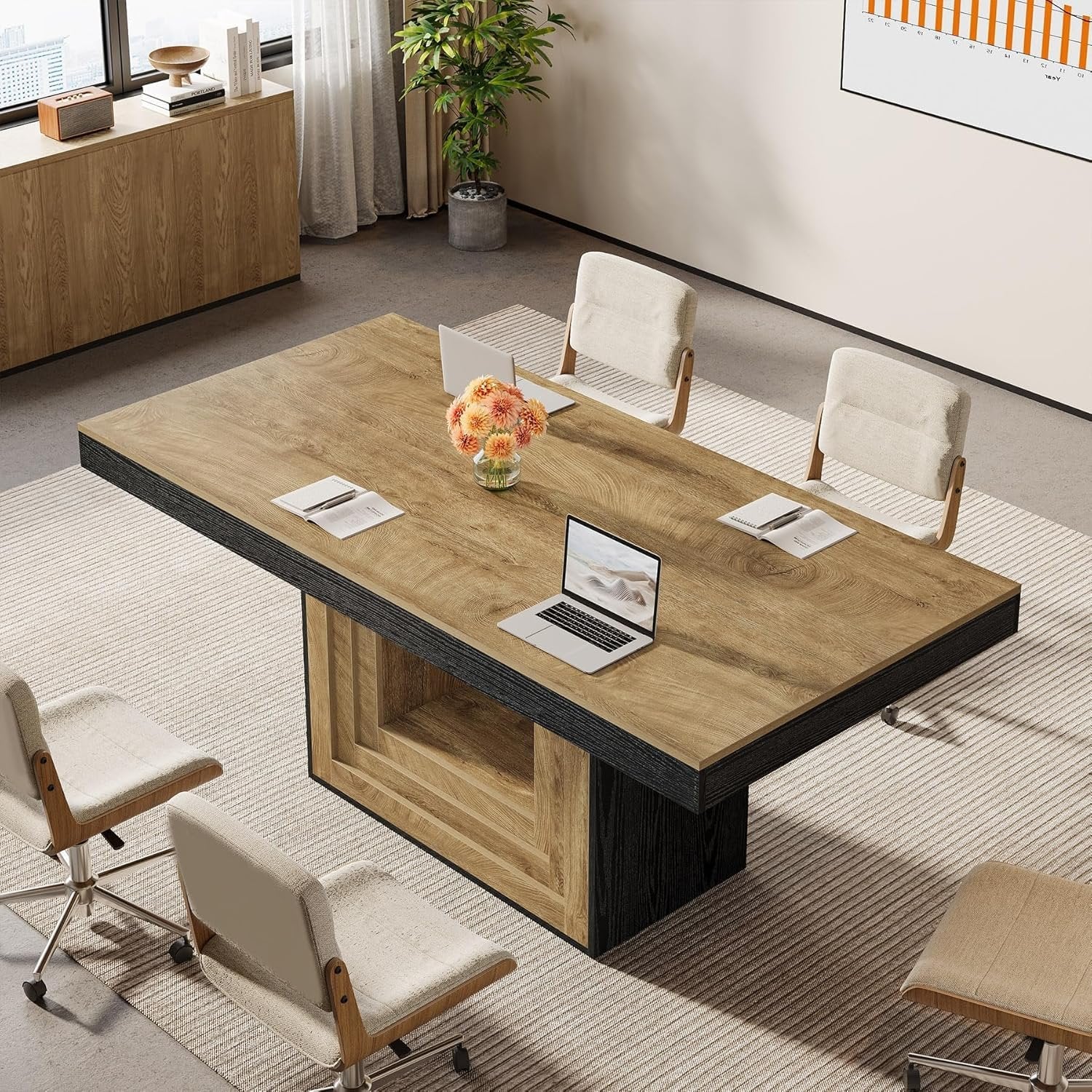 63" Conference Table, Modern Rectangular Meeting Table for 4-6 People - Image 4