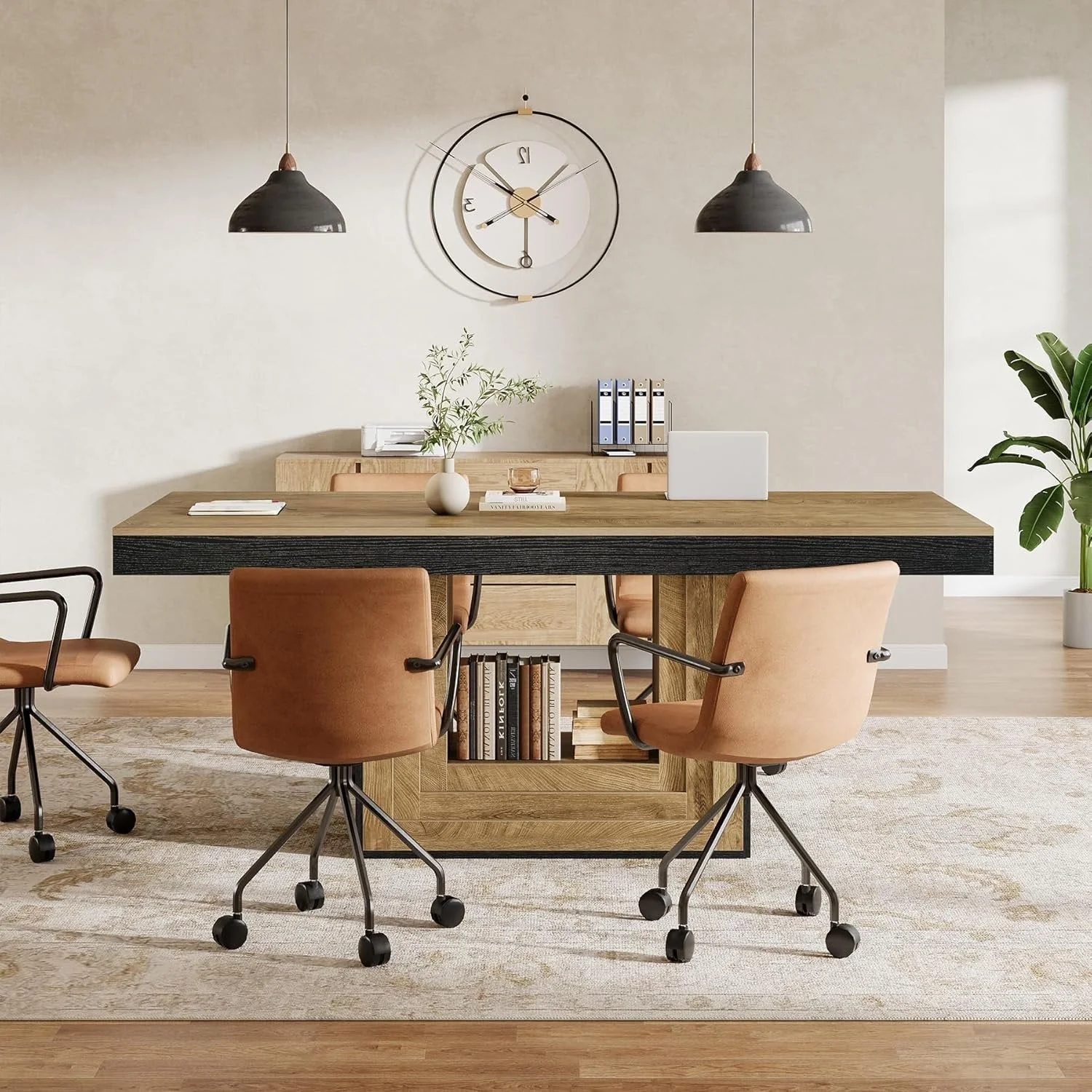 63" Conference Table, Modern Rectangular Meeting Table for 4-6 People - Image 8