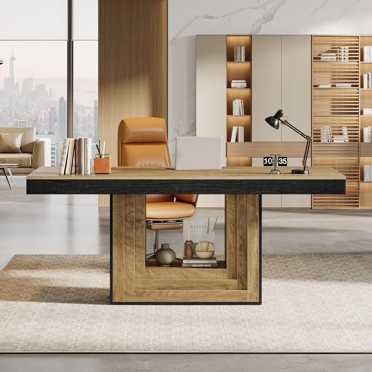 63" Conference Table, Modern Rectangular Meeting Table for 4-6 People - Image 9