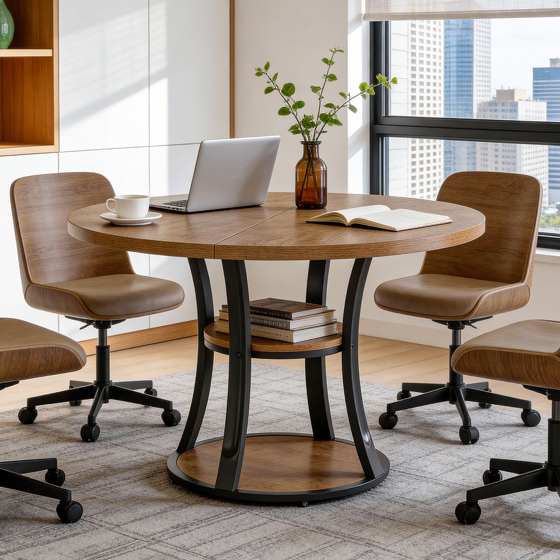 39" Small Conference Table, Modern Round Meeting Room Table for 2-4 People - Image 4