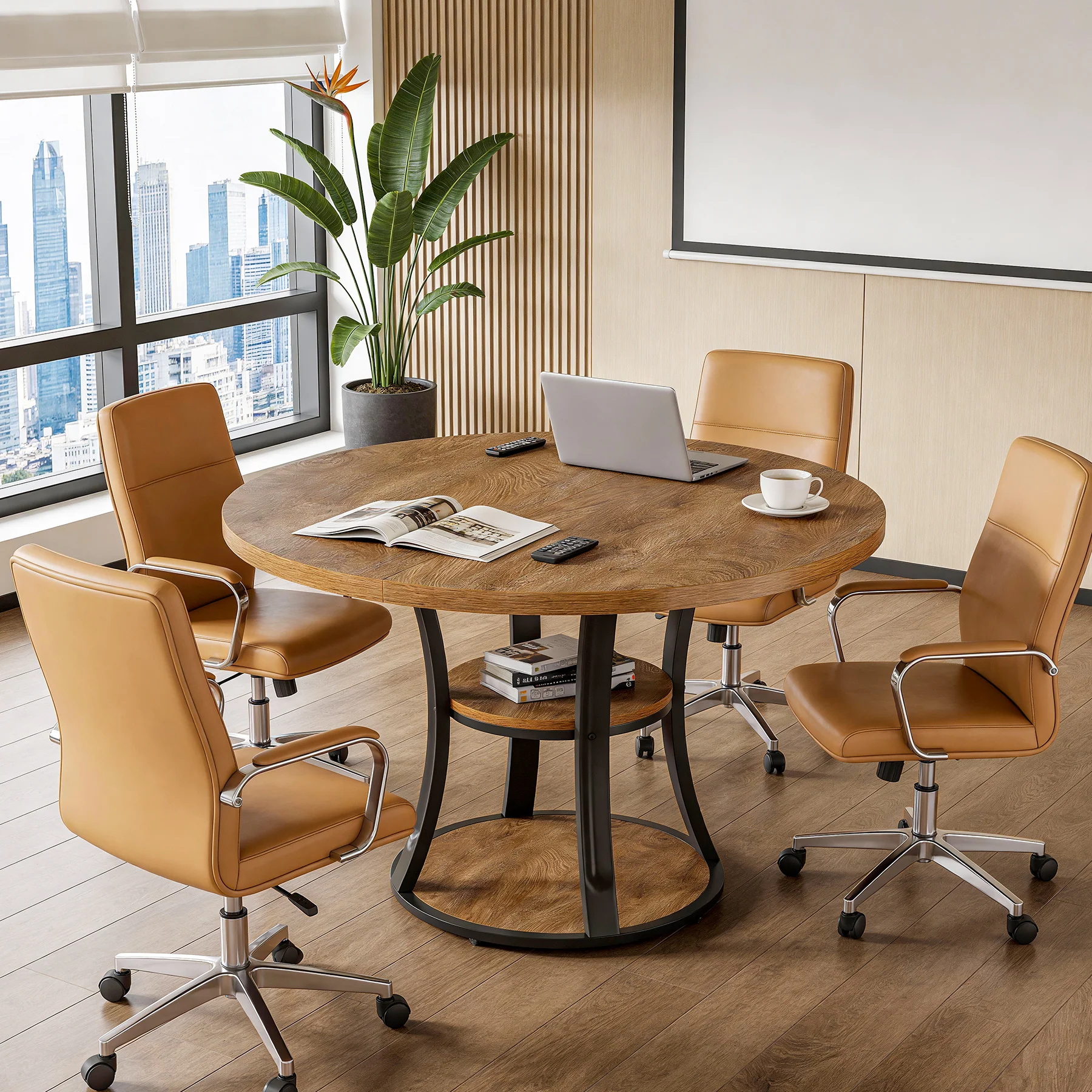 39" Small Conference Table, Modern Round Meeting Room Table for 2-4 People - Image 6