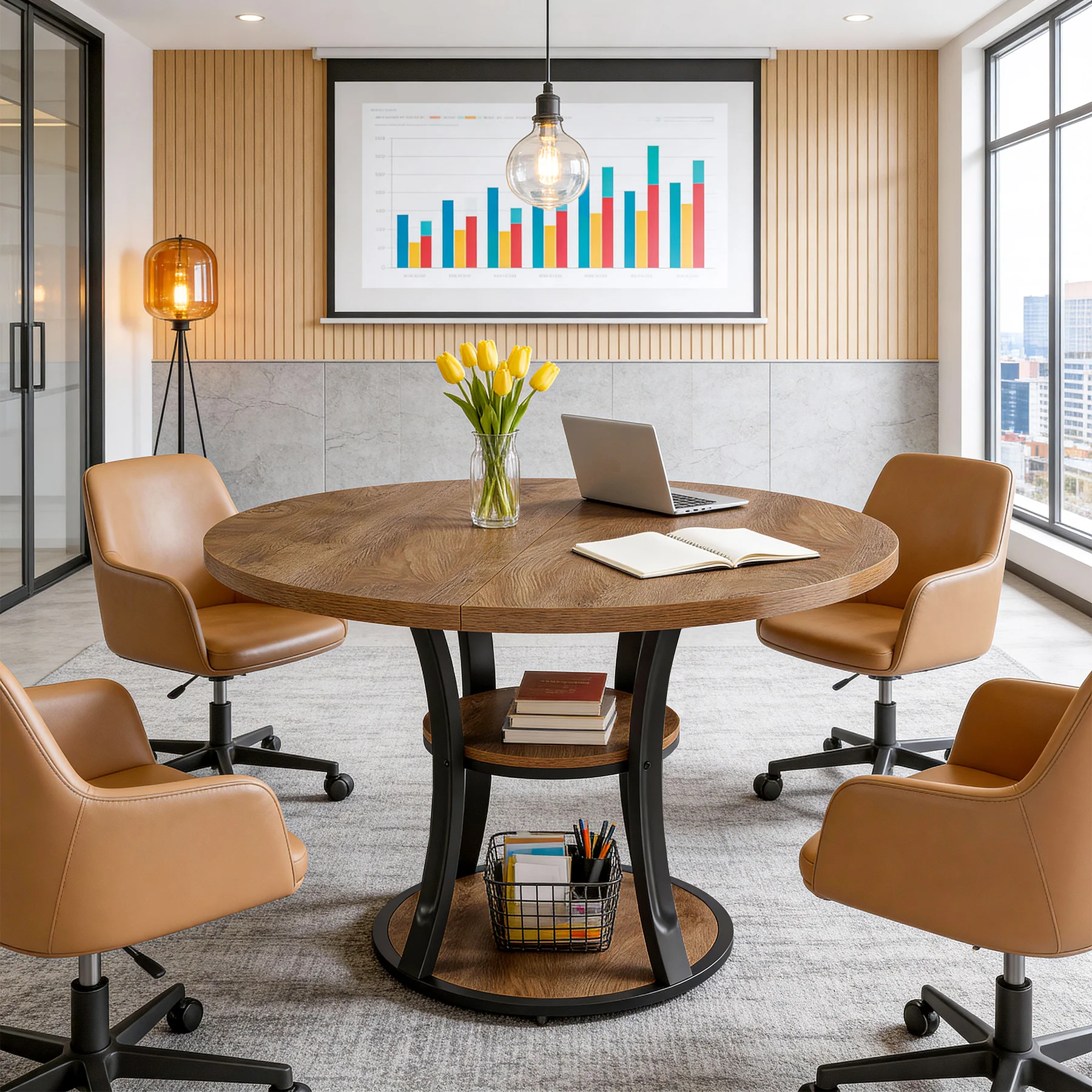 39" Small Conference Table, Modern Round Meeting Room Table for 2-4 People - Image 7