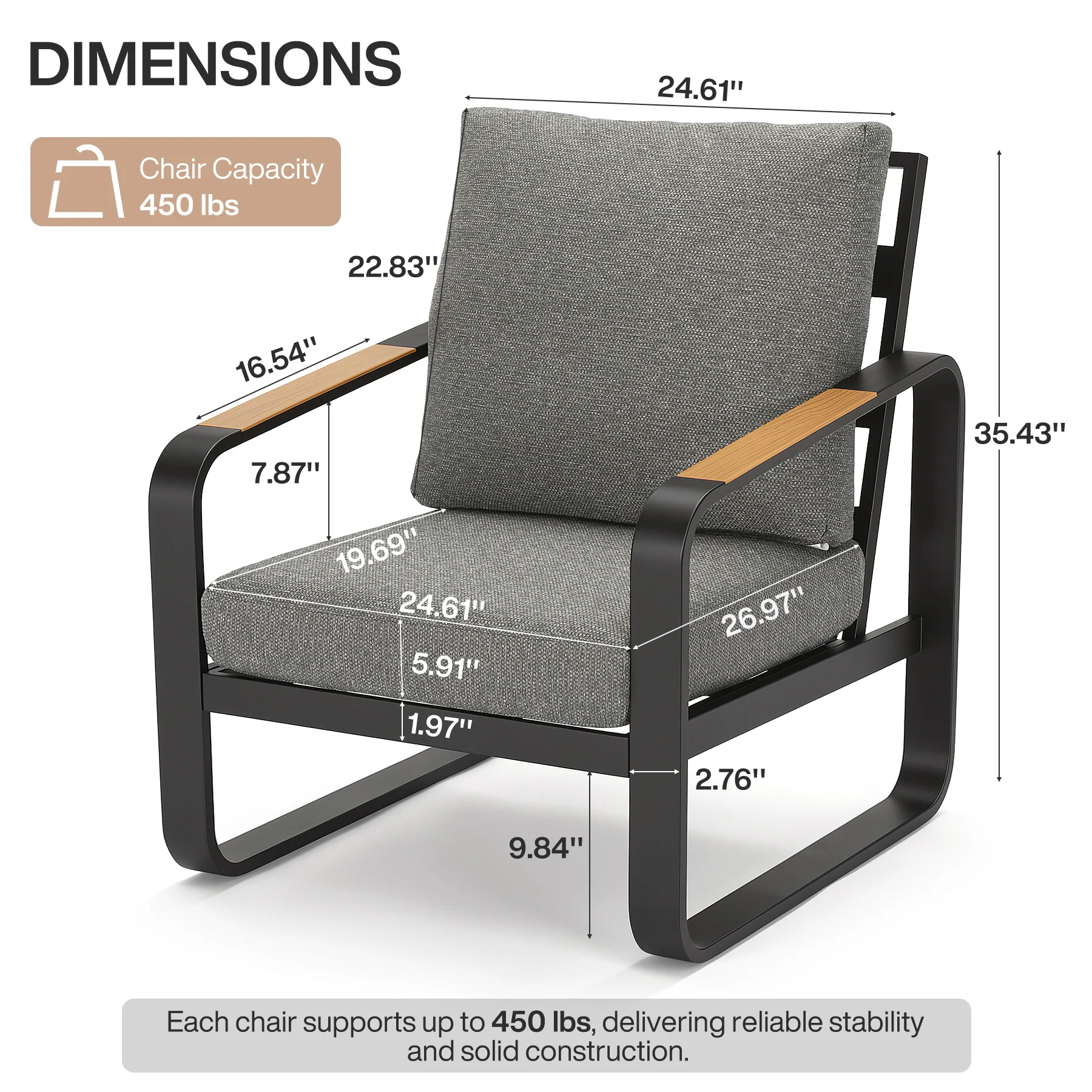 29.9" Wide Outdoor Patio Sofa, Modern Single Seat With Removable Cushions - Image 10