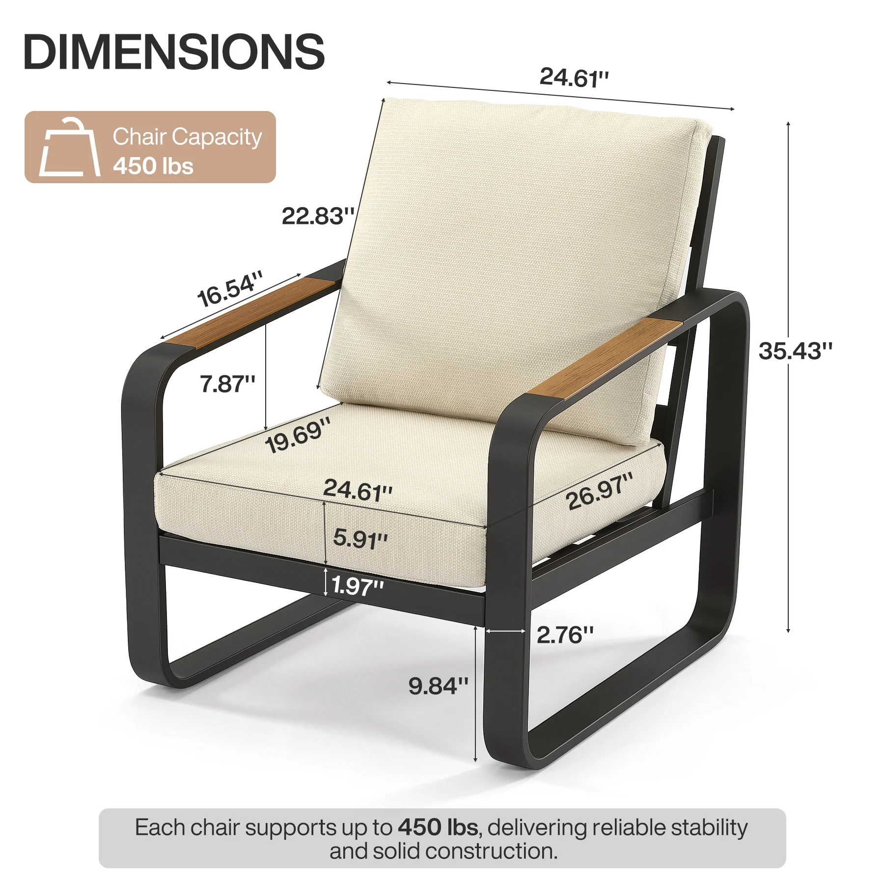29.9" Wide Outdoor Patio Sofa, Modern Single Seat With Removable Cushions - Image 2