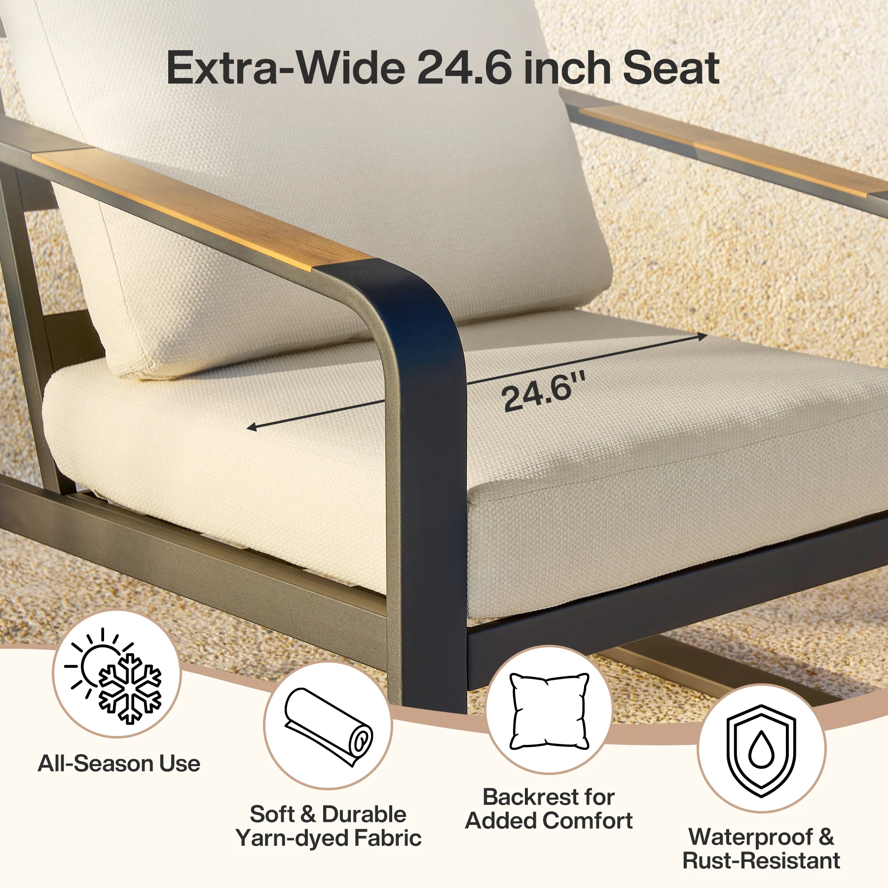 29.9" Wide Outdoor Patio Sofa, Modern Single Seat With Removable Cushions - Image 7
