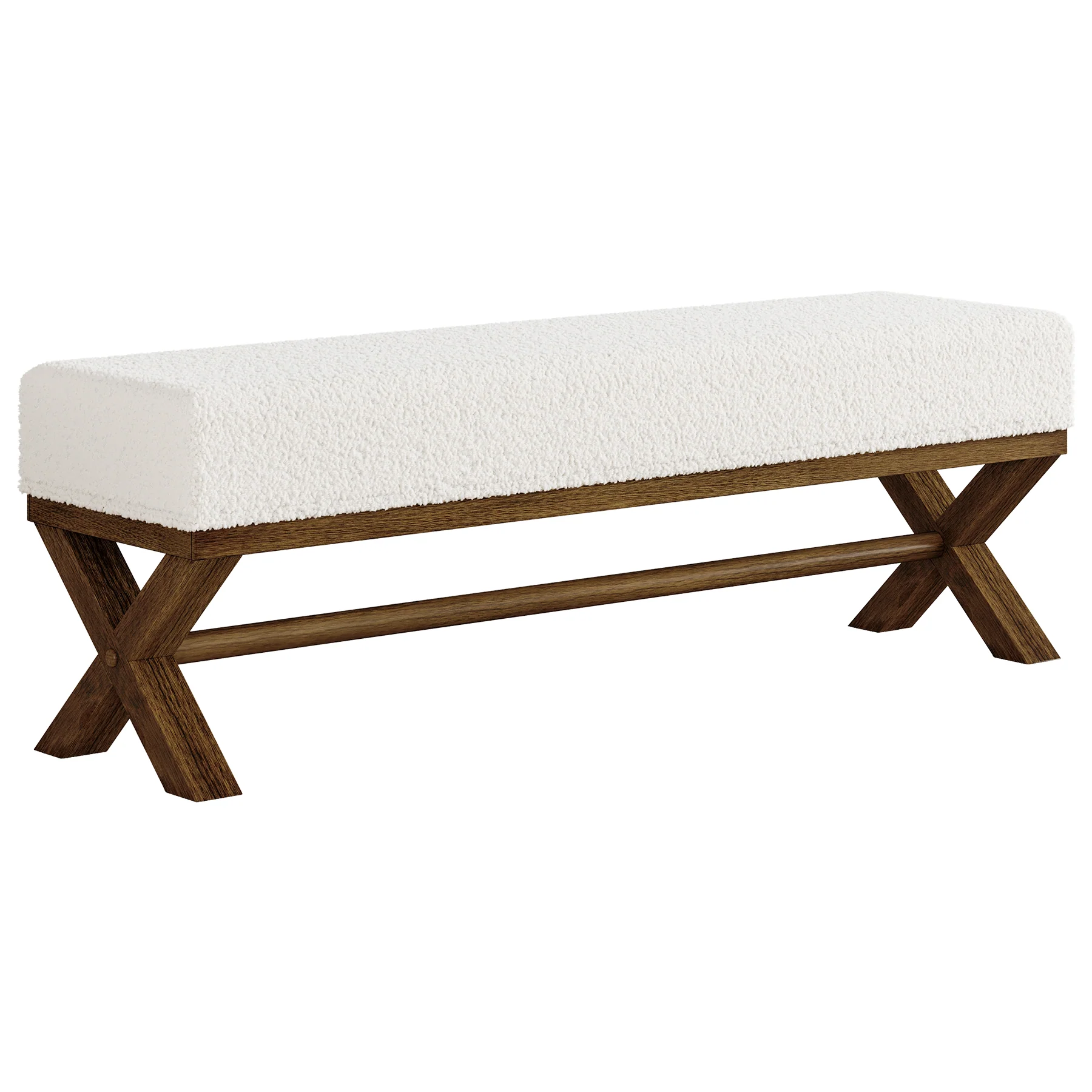 51" Upholstered Entryway Bench, Modern Solid Wood End of Bed Bench with Faux Shearling Padded Seat - Image 11