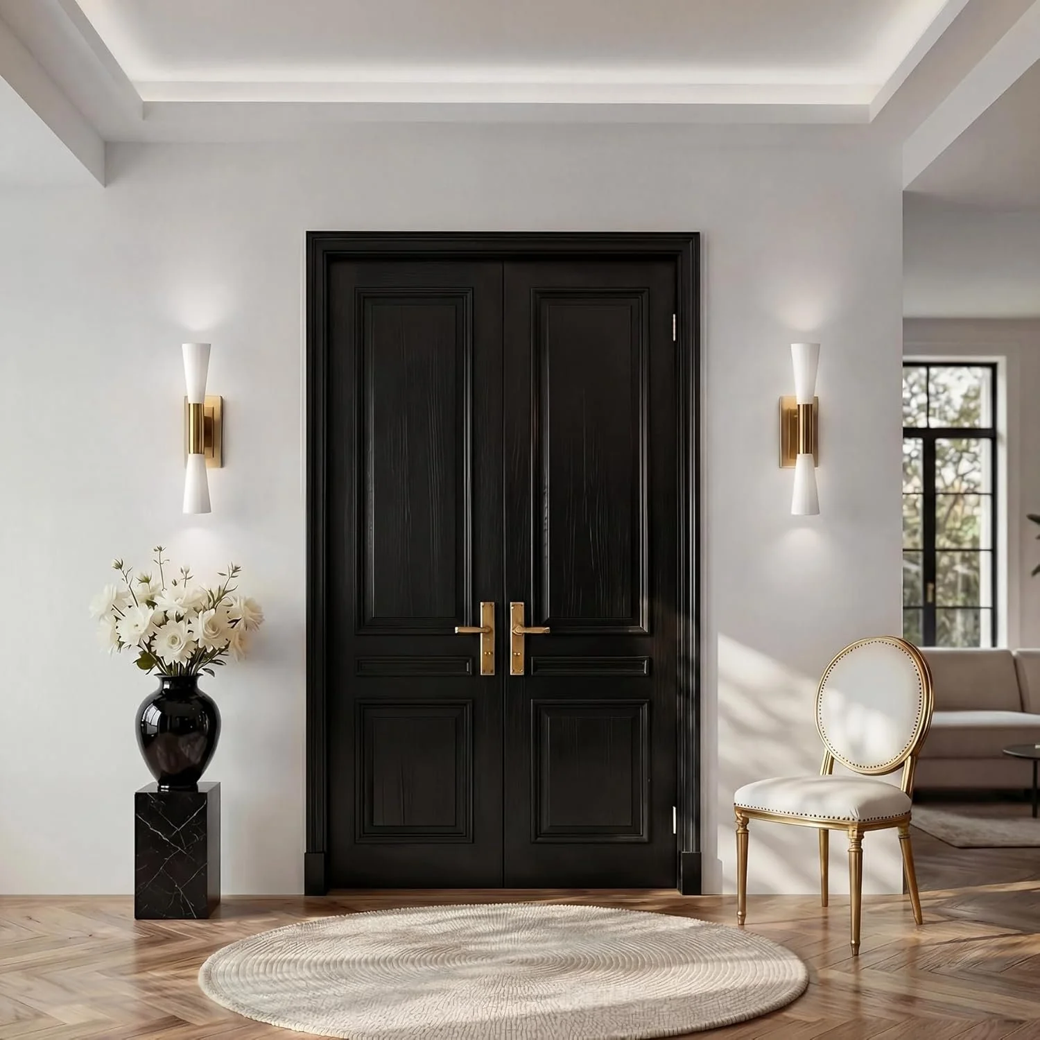 21.7" 2-Light Wall Sconces, Modern Wall Light Fixture with Frosted Glass Shade for Living Room - Image 5