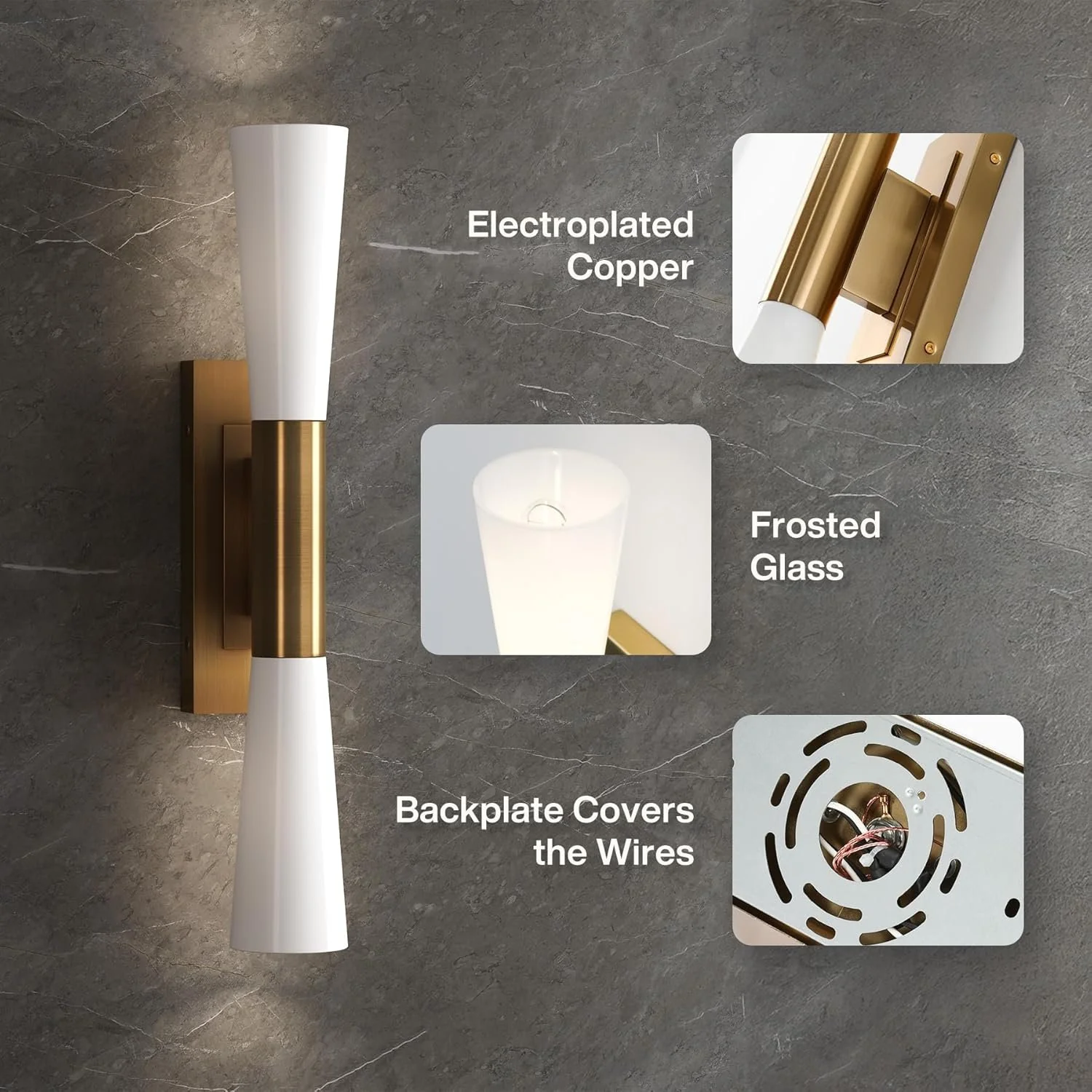 21.7" 2-Light Wall Sconces, Modern Wall Light Fixture with Frosted Glass Shade for Living Room - Image 6