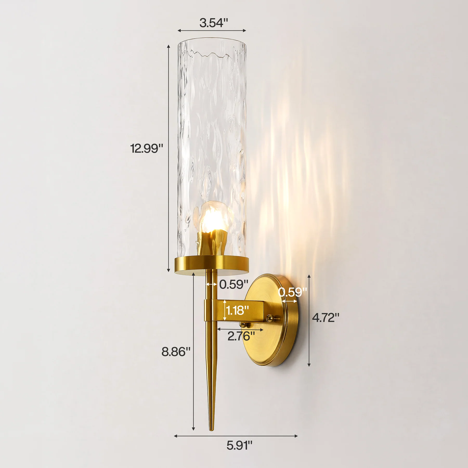 21.85" Modern Wall Sconces Set of 2, Bathroom Vanity Light Fixtures with Water Ripple Glass Shade - Image 2