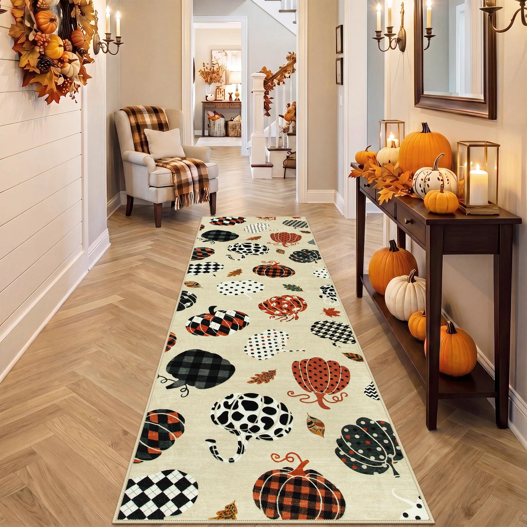 Multiple Sizes Fall Pumpkin Area Rug, Rectangular Washable Non-Slip Halloween Farmhouse Runner Rug - Image 11