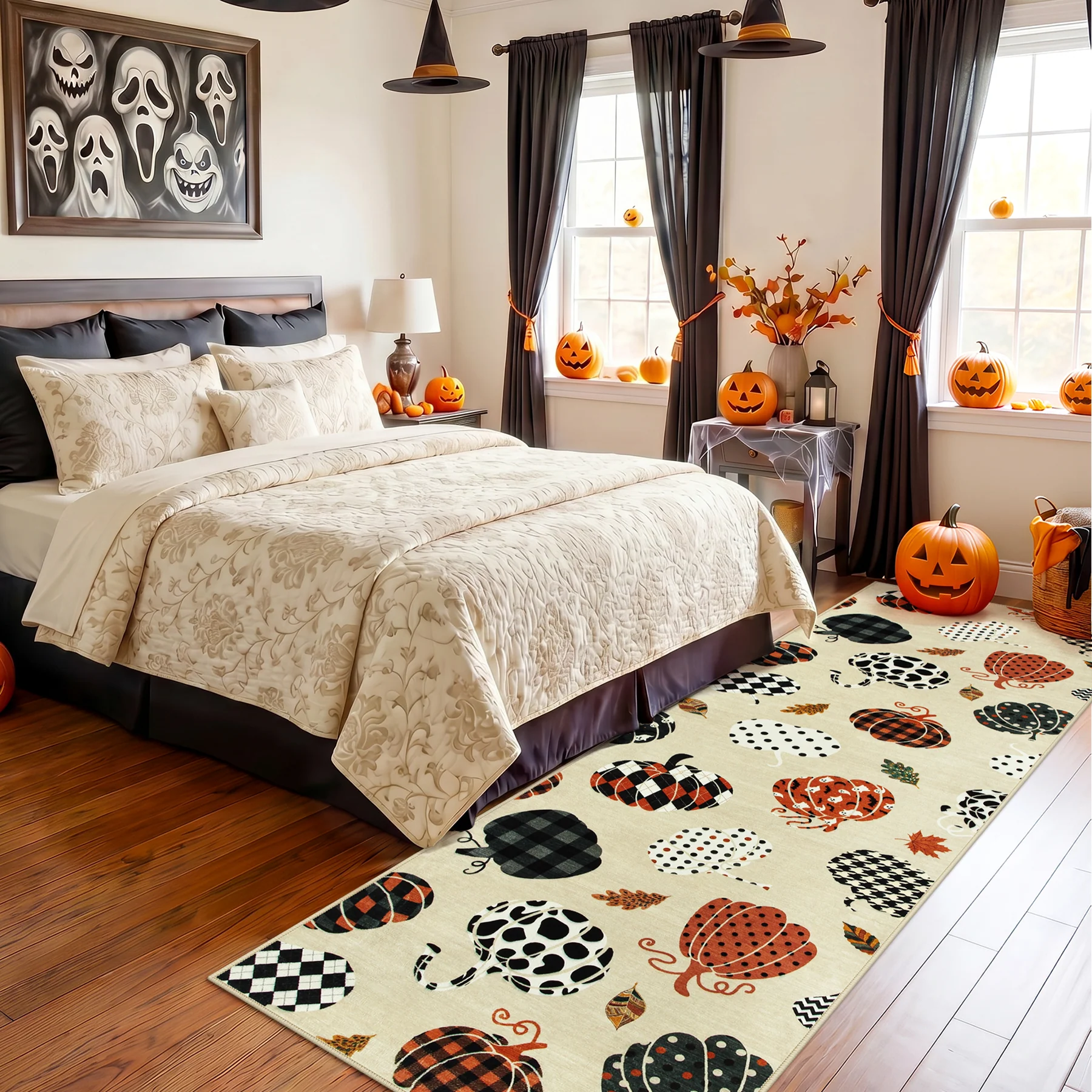 Multiple Sizes Fall Pumpkin Area Rug, Rectangular Washable Non-Slip Halloween Farmhouse Runner Rug - Image 13