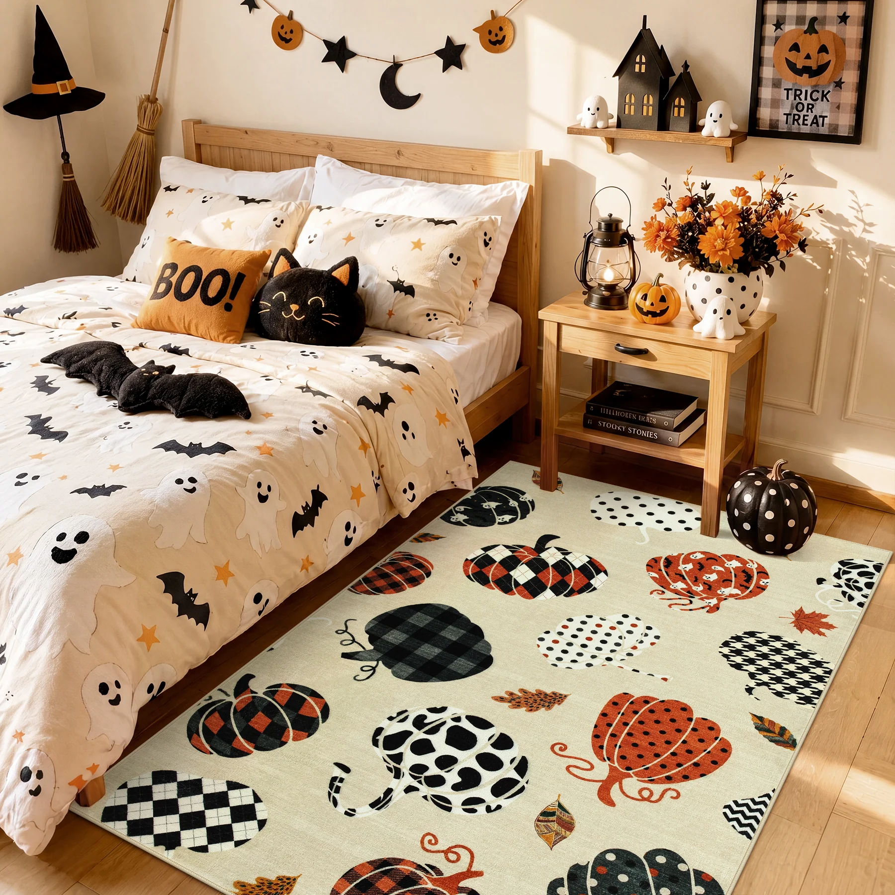 Multiple Sizes Fall Pumpkin Area Rug, Rectangular Washable Non-Slip Halloween Farmhouse Runner Rug - Image 18