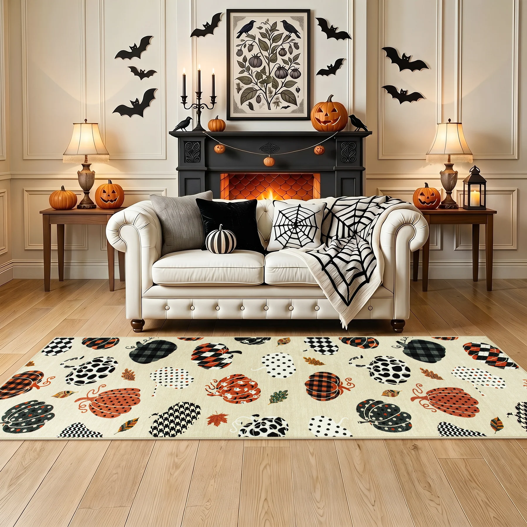 Multiple Sizes Fall Pumpkin Area Rug, Rectangular Washable Non-Slip Halloween Farmhouse Runner Rug - Image 2