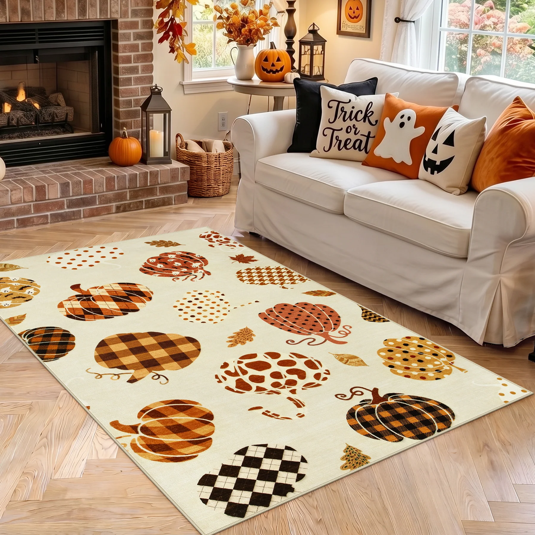 Multiple Sizes Fall Pumpkin Area Rug, Rectangular Washable Non-Slip Halloween Farmhouse Runner Rug - Image 33