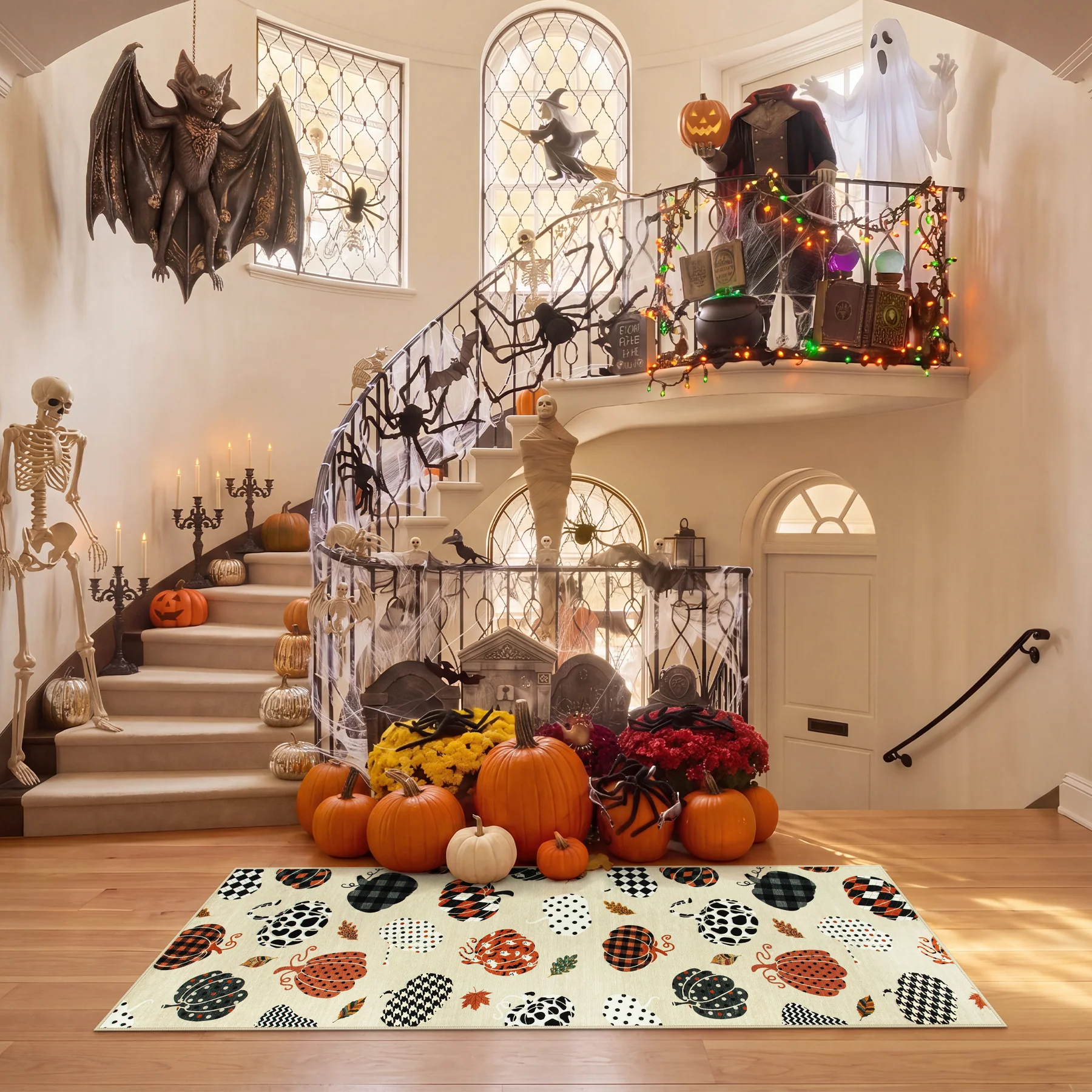 Multiple Sizes Fall Pumpkin Area Rug, Rectangular Washable Non-Slip Halloween Farmhouse Runner Rug - Image 5