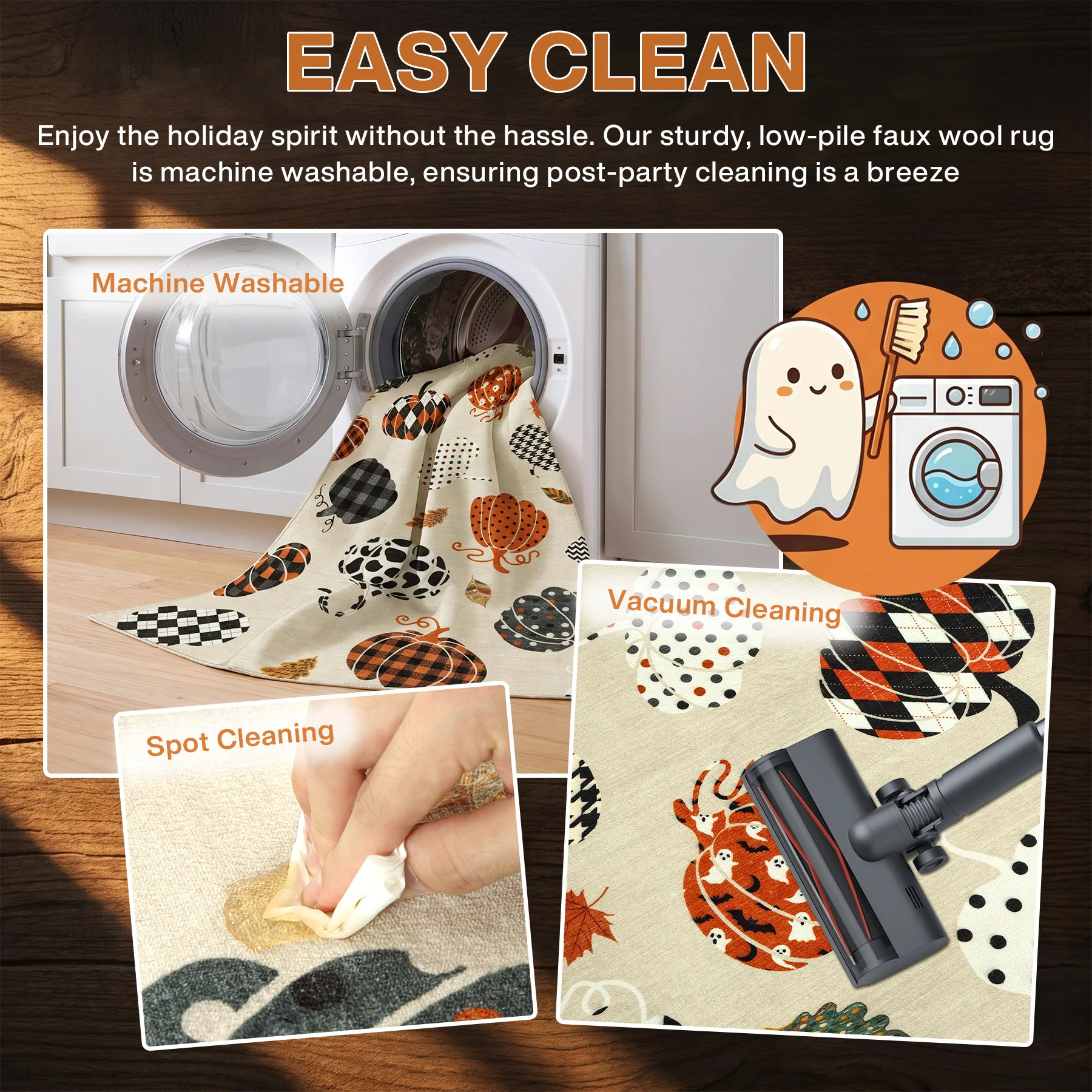 Multiple Sizes Fall Pumpkin Area Rug, Rectangular Washable Non-Slip Halloween Farmhouse Runner Rug - Image 7