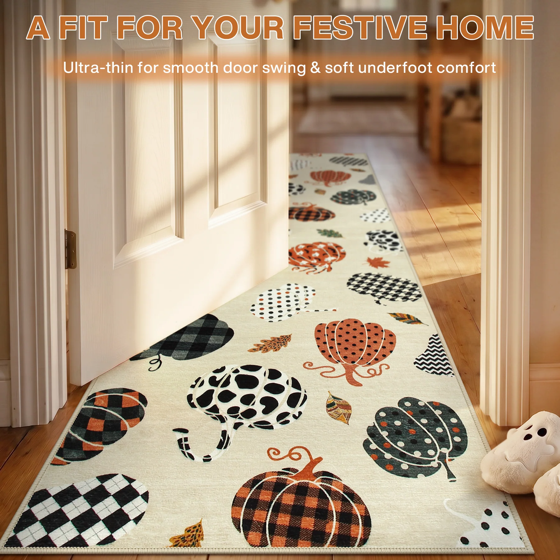 Multiple Sizes Fall Pumpkin Area Rug, Rectangular Washable Non-Slip Halloween Farmhouse Runner Rug - Image 9