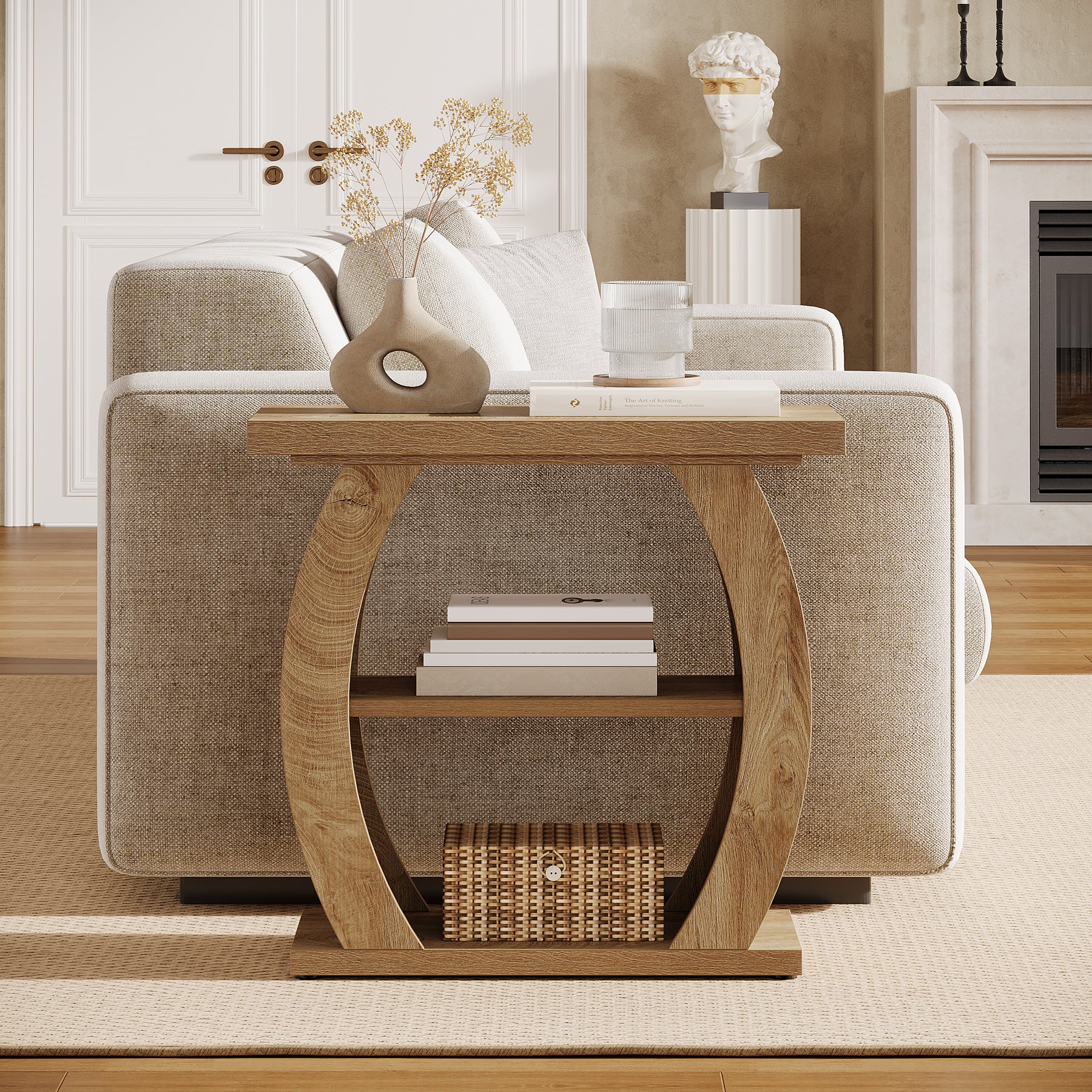 Narrow End Table, 2-Tier Farmhouse Side Table with Curved Frame - Image 3