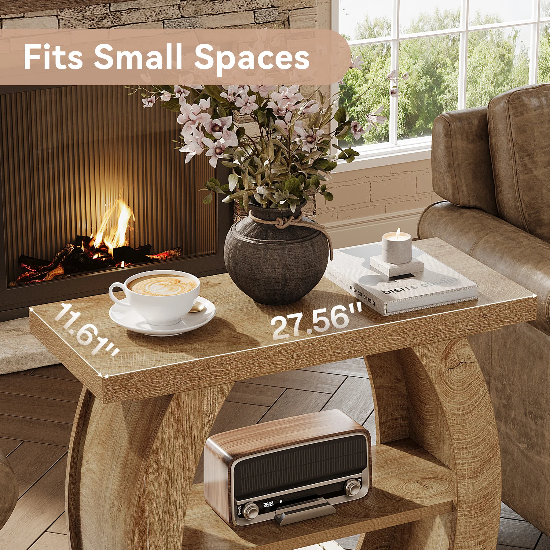Narrow End Table, 2-Tier Farmhouse Side Table with Curved Frame - Image 6
