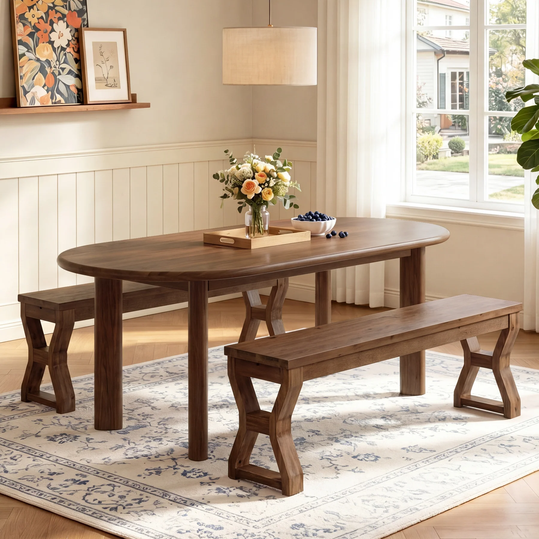 55" Wood Dining Bench, Narrow Kitchen Bench Seat with Sturdy X-Cross Legs - Image 3