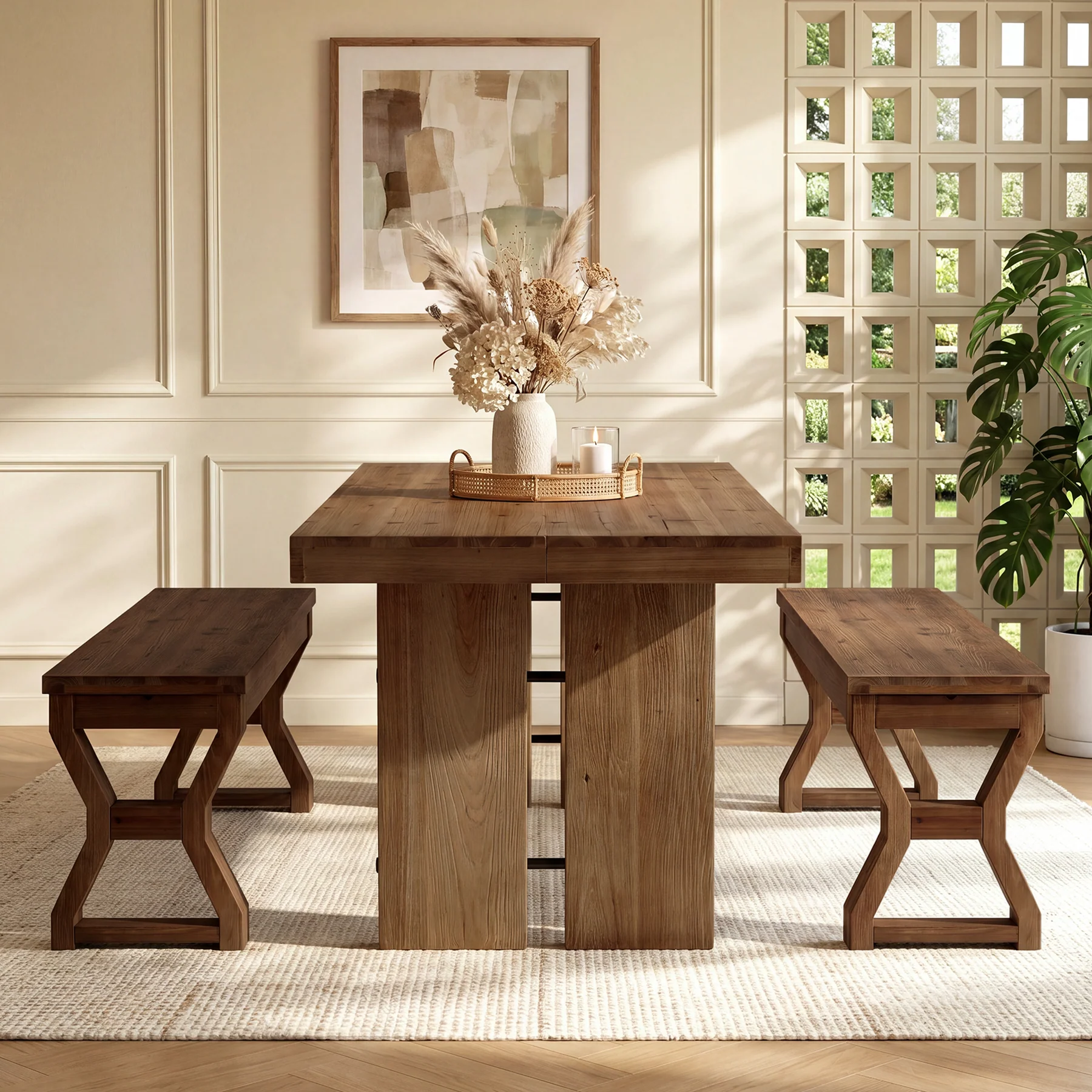 55" Wood Dining Bench, Narrow Kitchen Bench Seat with Sturdy X-Cross Legs - Image 4