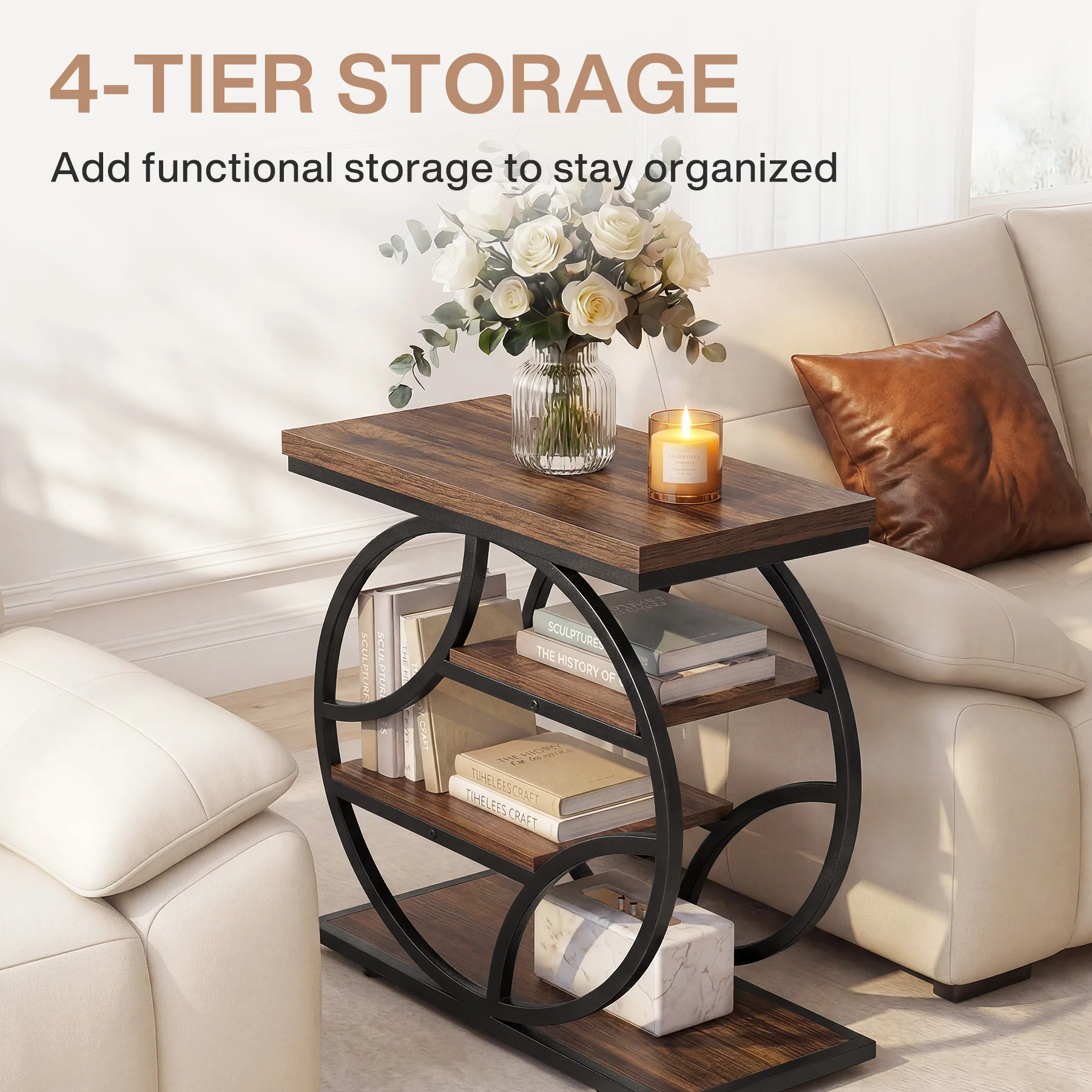 Tribesigns 25.59 Inch Narrow Side Table with Storage, 4 Tier Industrial End Table - Image 9