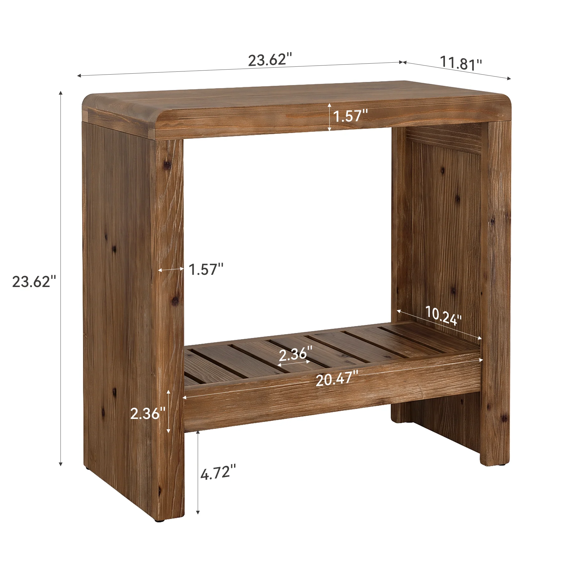 23.6" Solid Wood End Table, Narrow Sofa Side Table with Slatted Shelf - Image 2