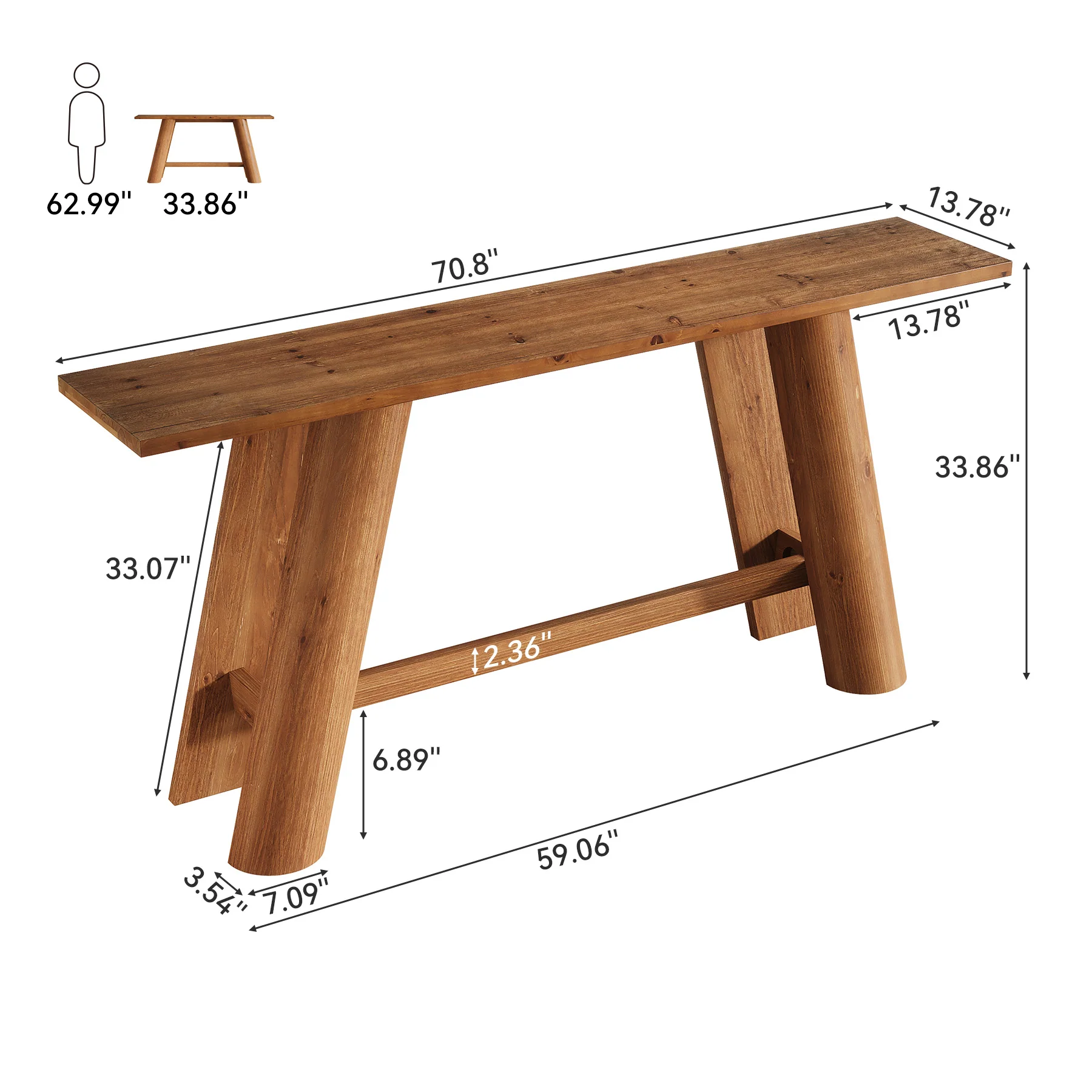 70.9" Wood Console Table, Narrow Sofa Table Behind Couch Entryway Furniture - Image 2