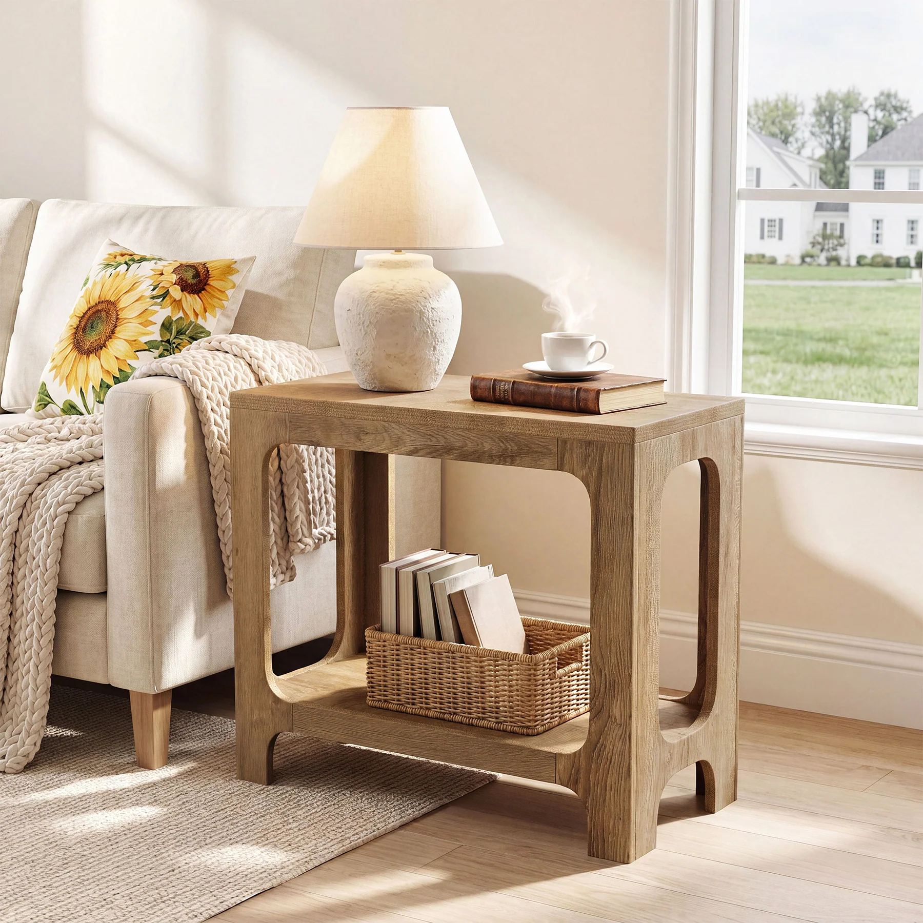 2-Tier Side Table, Narrow Wooden Rectangle End Table for Small Spaces - Image 5