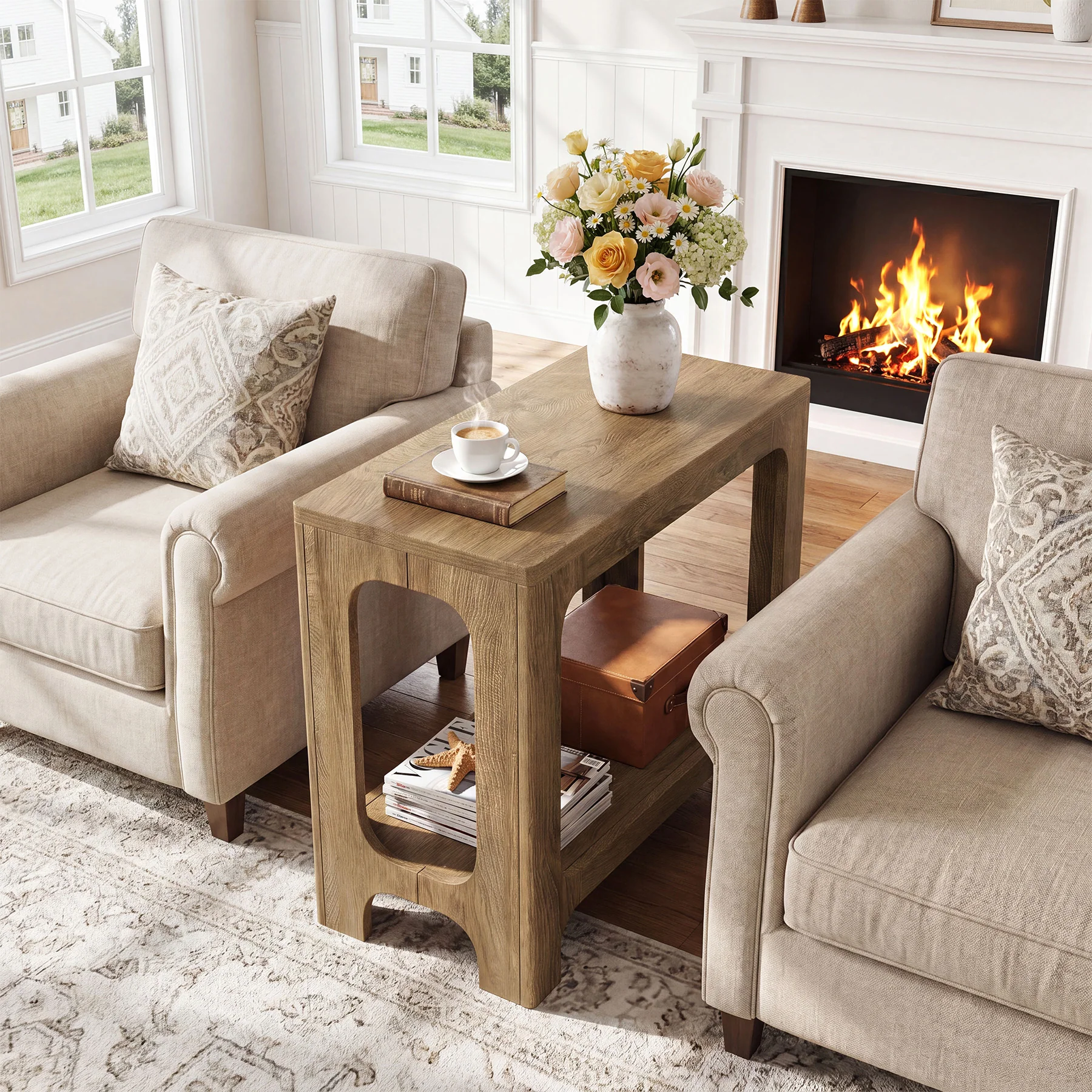 2-Tier Side Table, Narrow Wooden Rectangle End Table for Small Spaces - Image 8