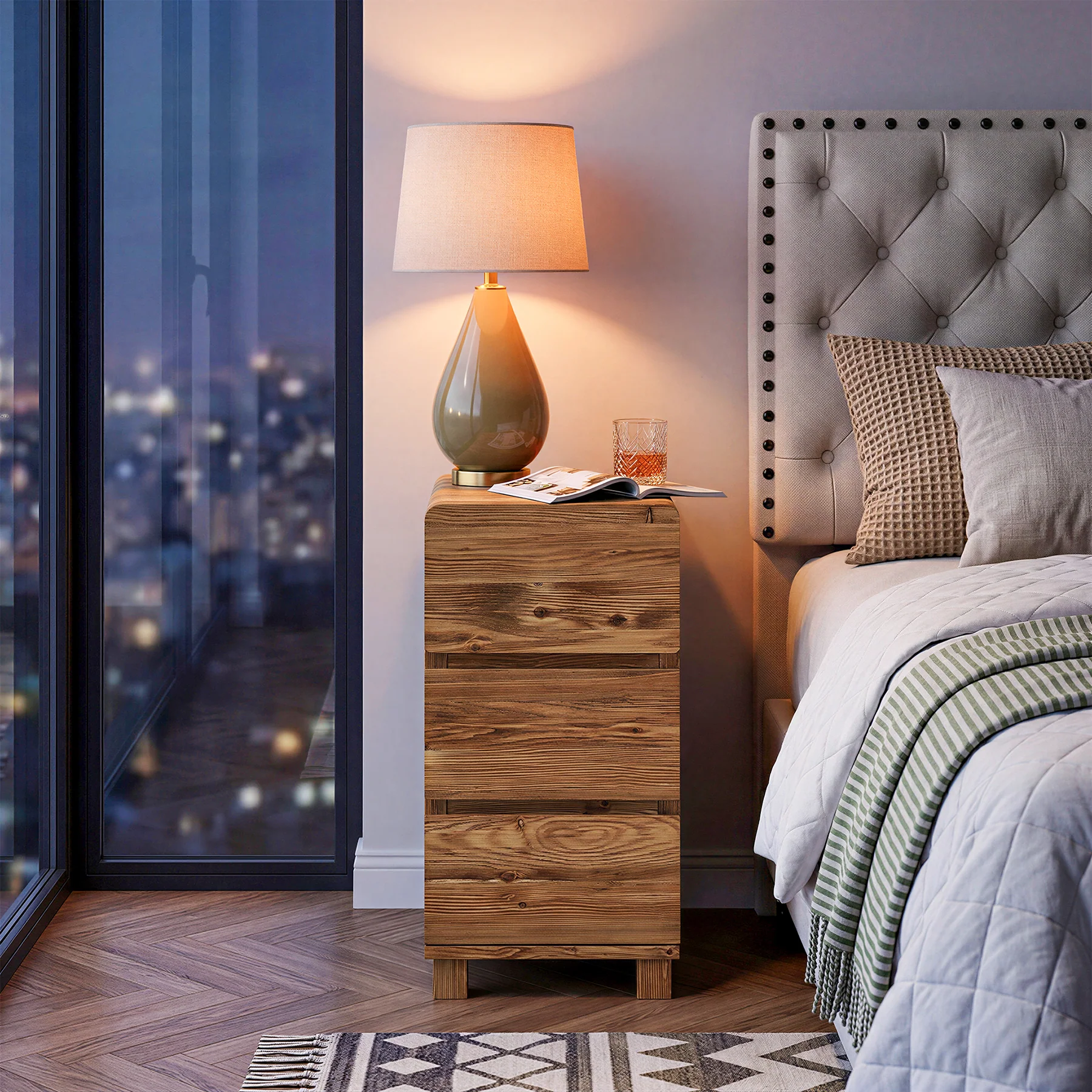 Tribesigns 3-Drawer Nightstand, Solid Wood Bedside Table for Bedroom - Image 5