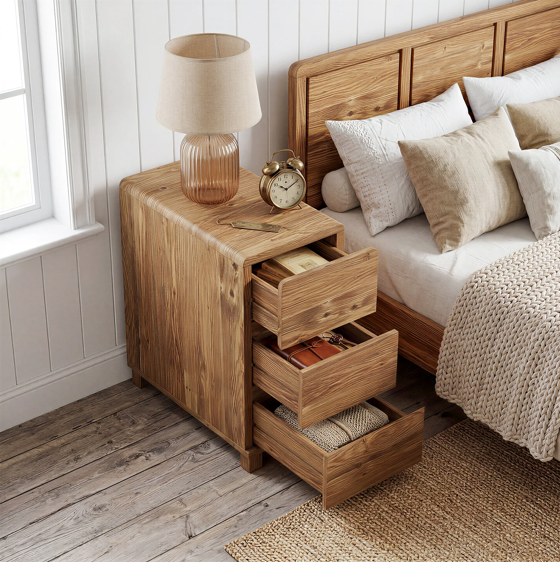 Tribesigns 3-Drawer Nightstand, Solid Wood Bedside Table for Bedroom - Image 6