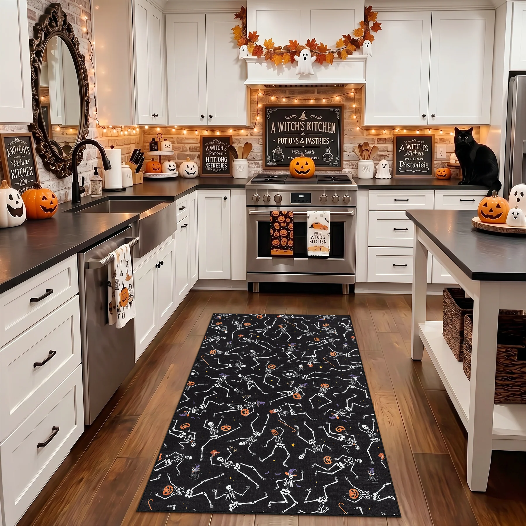 Multiple Sizes Halloween Skeleton Area Rug, Non Slip Washable Floor Mat for Hallways, Gothic Skeleton Floor Carpet for Home Decor - Image 11