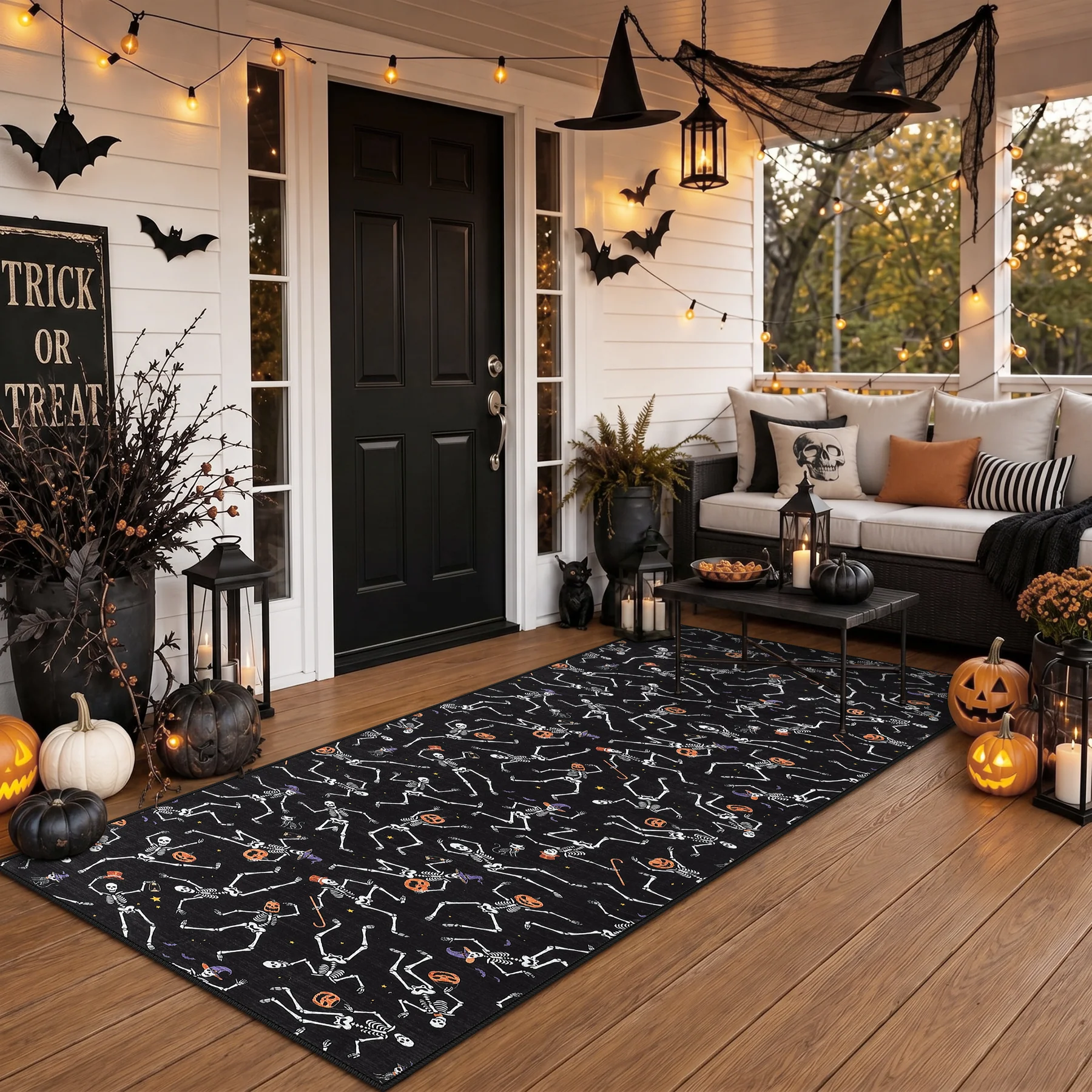 Multiple Sizes Halloween Skeleton Area Rug, Non Slip Washable Floor Mat for Hallways, Gothic Skeleton Floor Carpet for Home Decor - Image 16