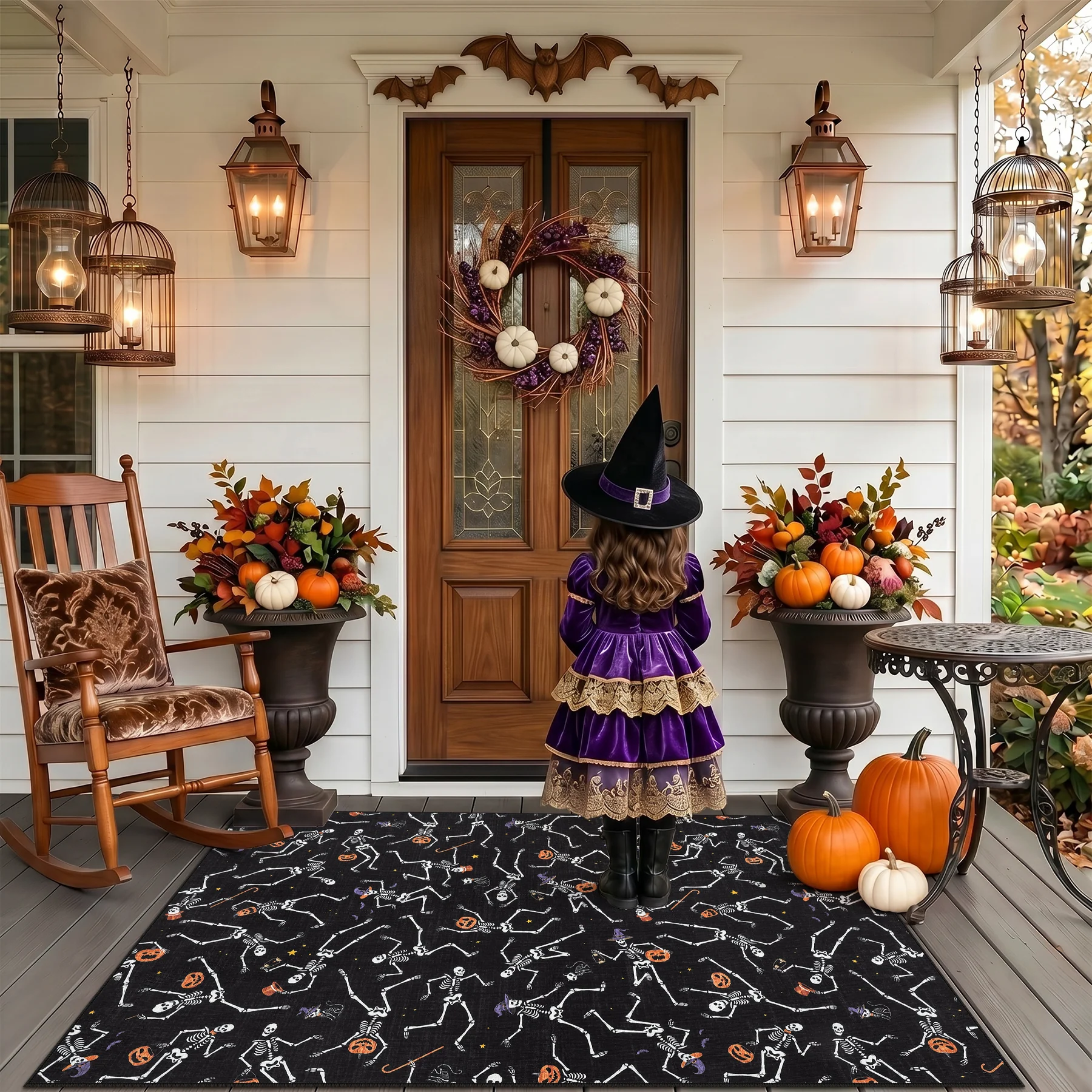 Multiple Sizes Halloween Skeleton Area Rug, Non Slip Washable Floor Mat for Hallways, Gothic Skeleton Floor Carpet for Home Decor - Image 9