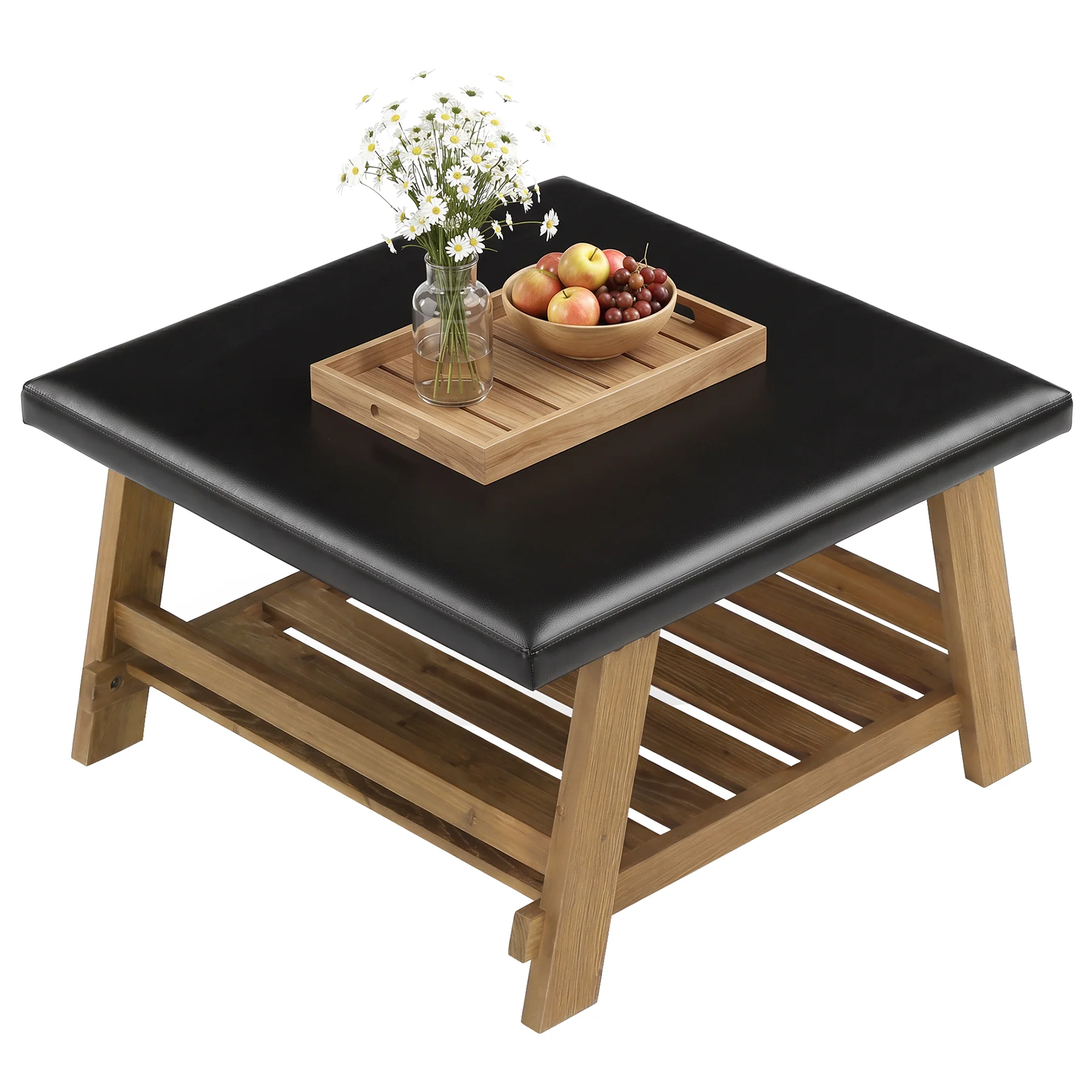 Tribesigns 31.5-Inch Square Ottoman Coffee Table, Storage Shelf Wood Accent Table for Living Room - Image 11