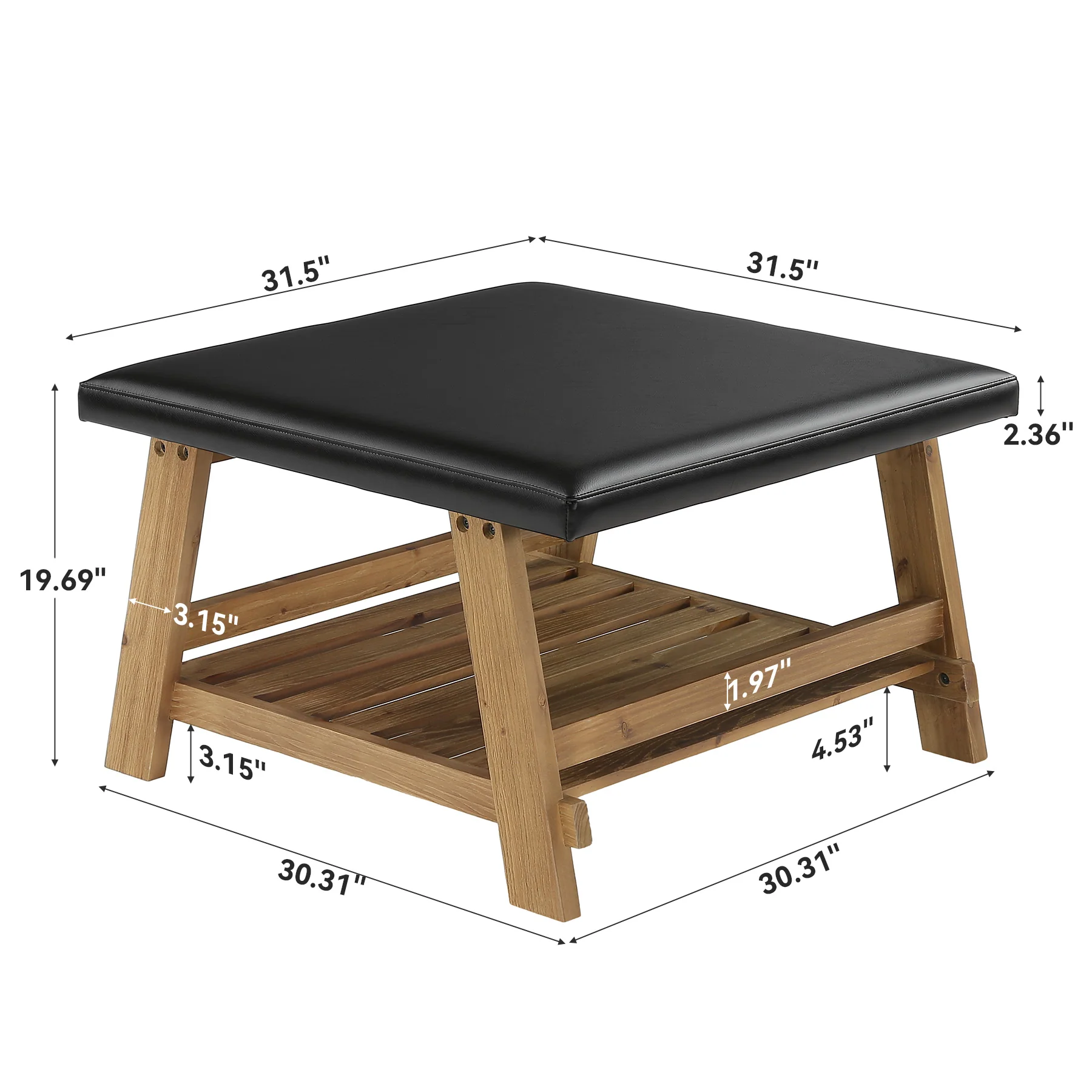 Tribesigns 31.5-Inch Square Ottoman Coffee Table, Storage Shelf Wood Accent Table for Living Room - Image 2