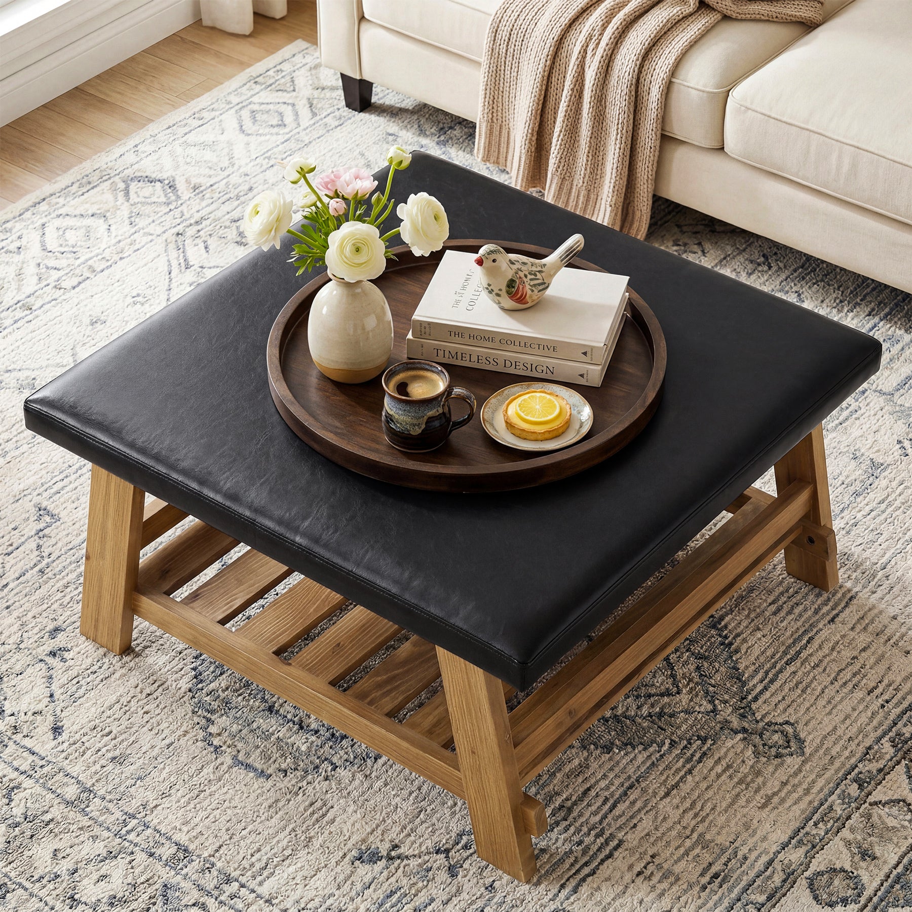 Tribesigns 31.5-Inch Square Ottoman Coffee Table, Storage Shelf Wood Accent Table for Living Room - Image 9
