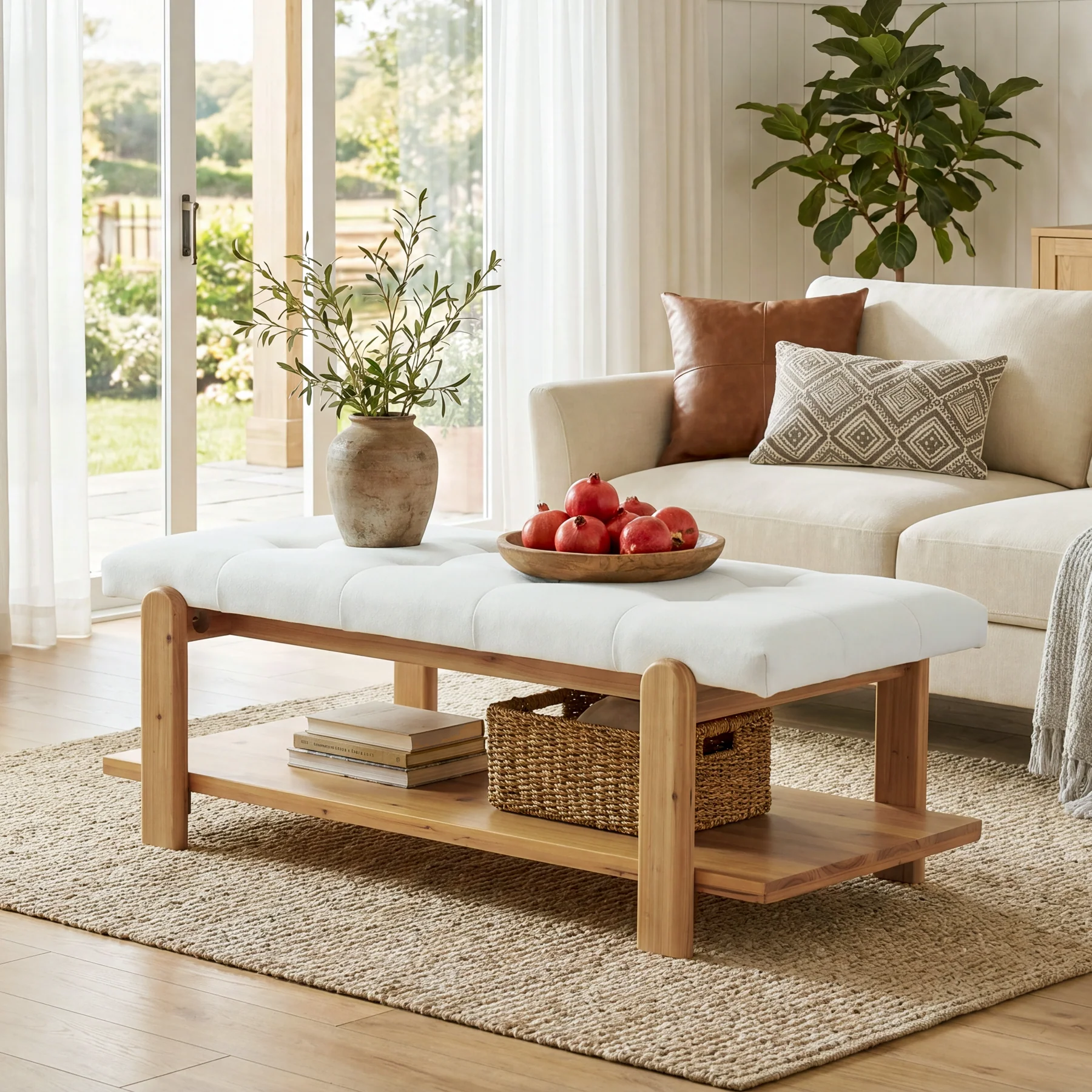 47.24" Ottoman Coffee Table, Rectangle Large Footrest Ottoman with Solid Frame and Storage Shelf - Image 9
